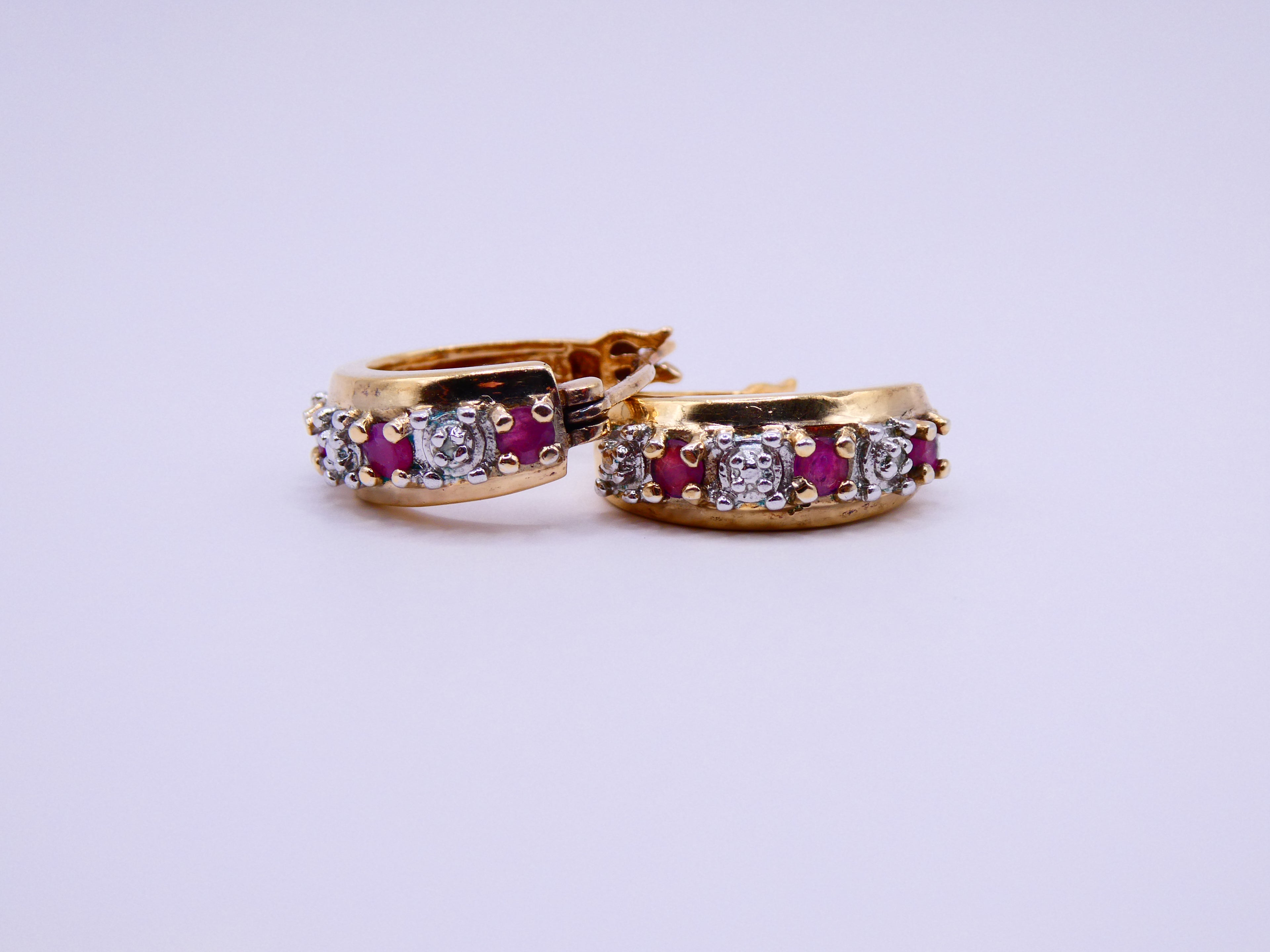 Vintage 18k Gold Over Silver Ruby & Diamond Earrings