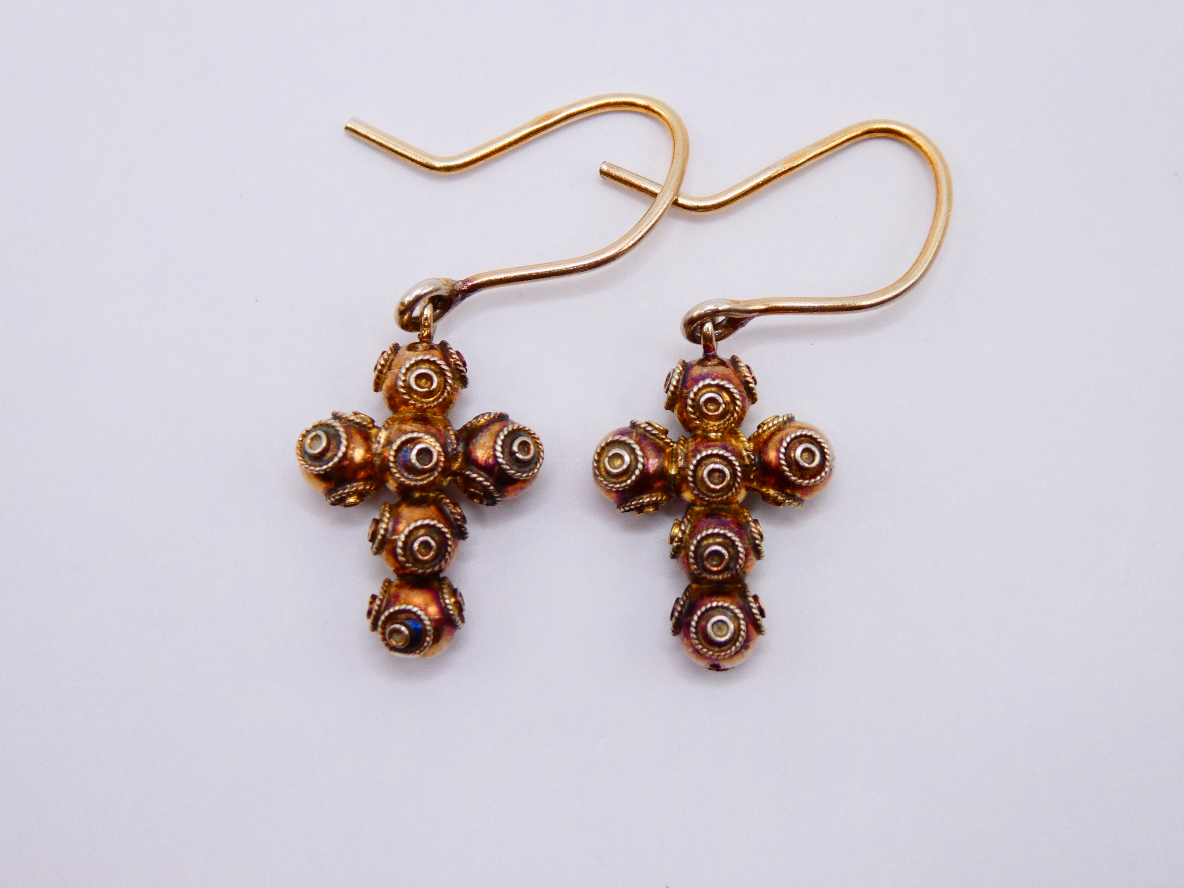 Vintage Gold Over Silver Cross Dangle Earrings