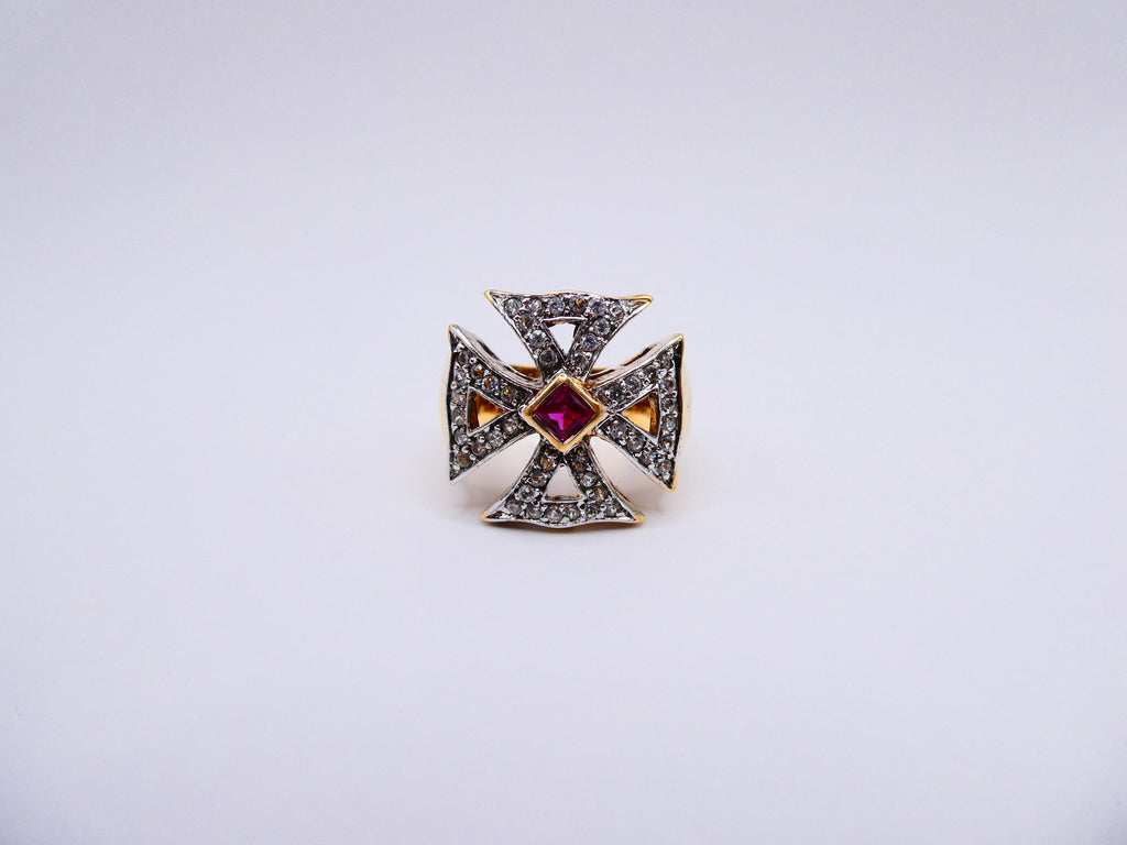 Vintage Gold Over Silver Gothic Cross Ring