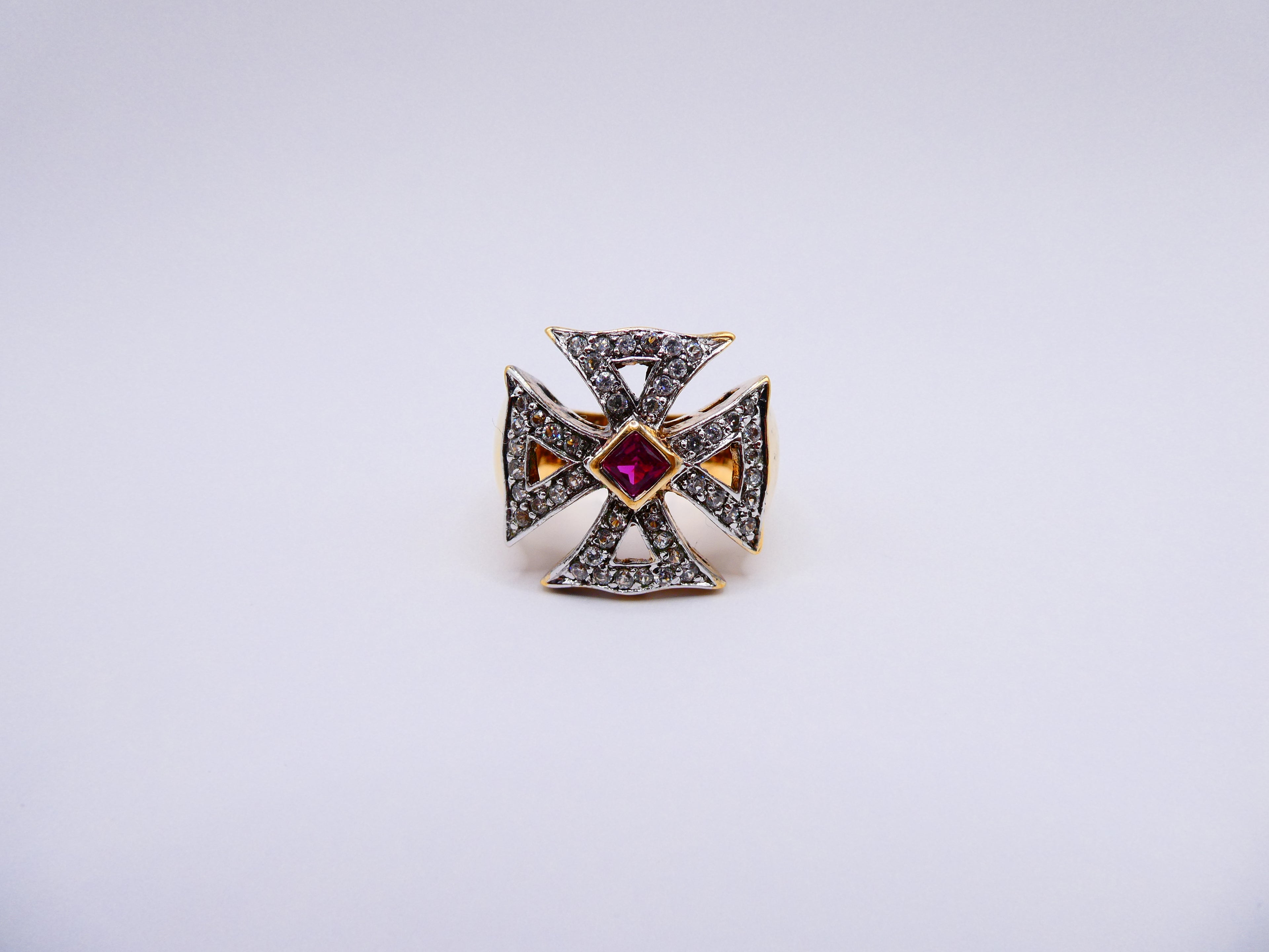 Vintage Gold Over Silver Gothic Cross Ring