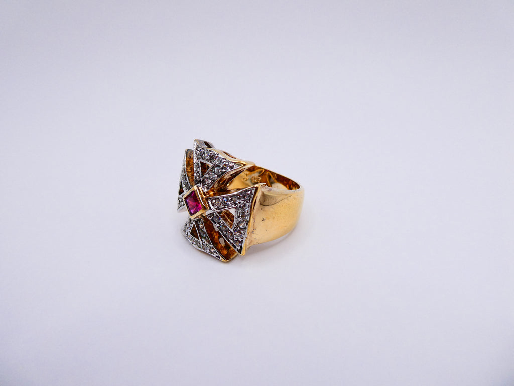 Vintage Gold Over Silver Gothic Cross Ring