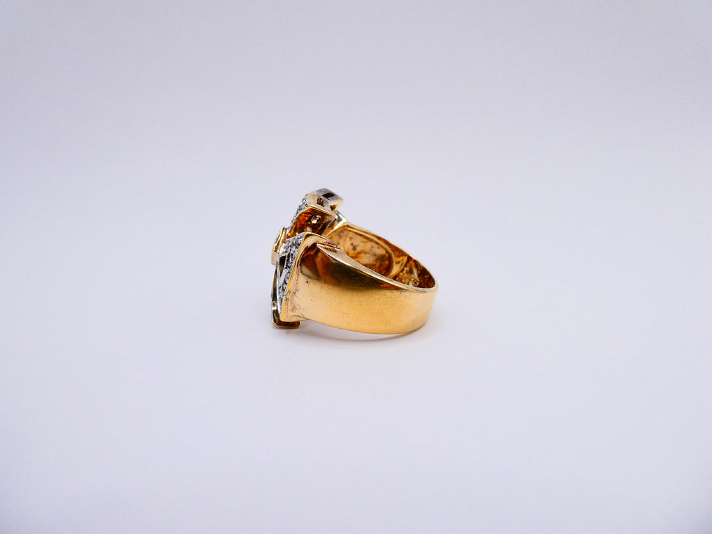 Vintage Gold Over Silver Gothic Cross Ring