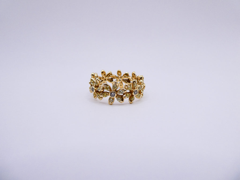 Vintage Gold Over Silver CZ Flower Band Ring