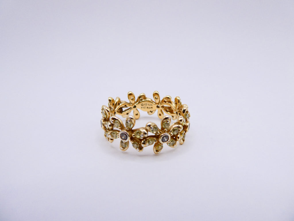 Vintage Gold Over Silver CZ Flower Band Ring