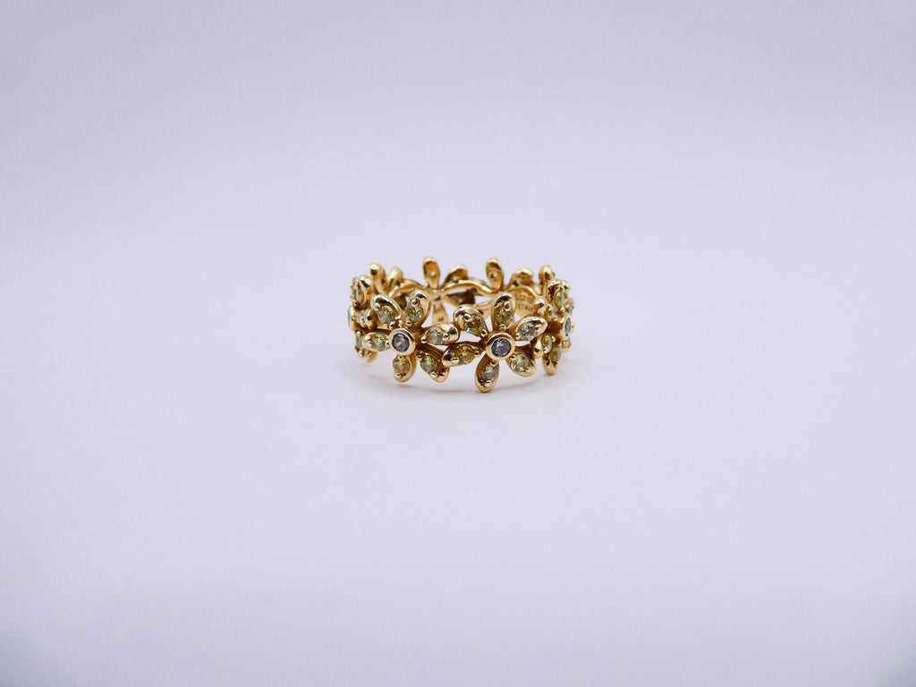 Vintage Gold Over Silver CZ Flower Band Ring
