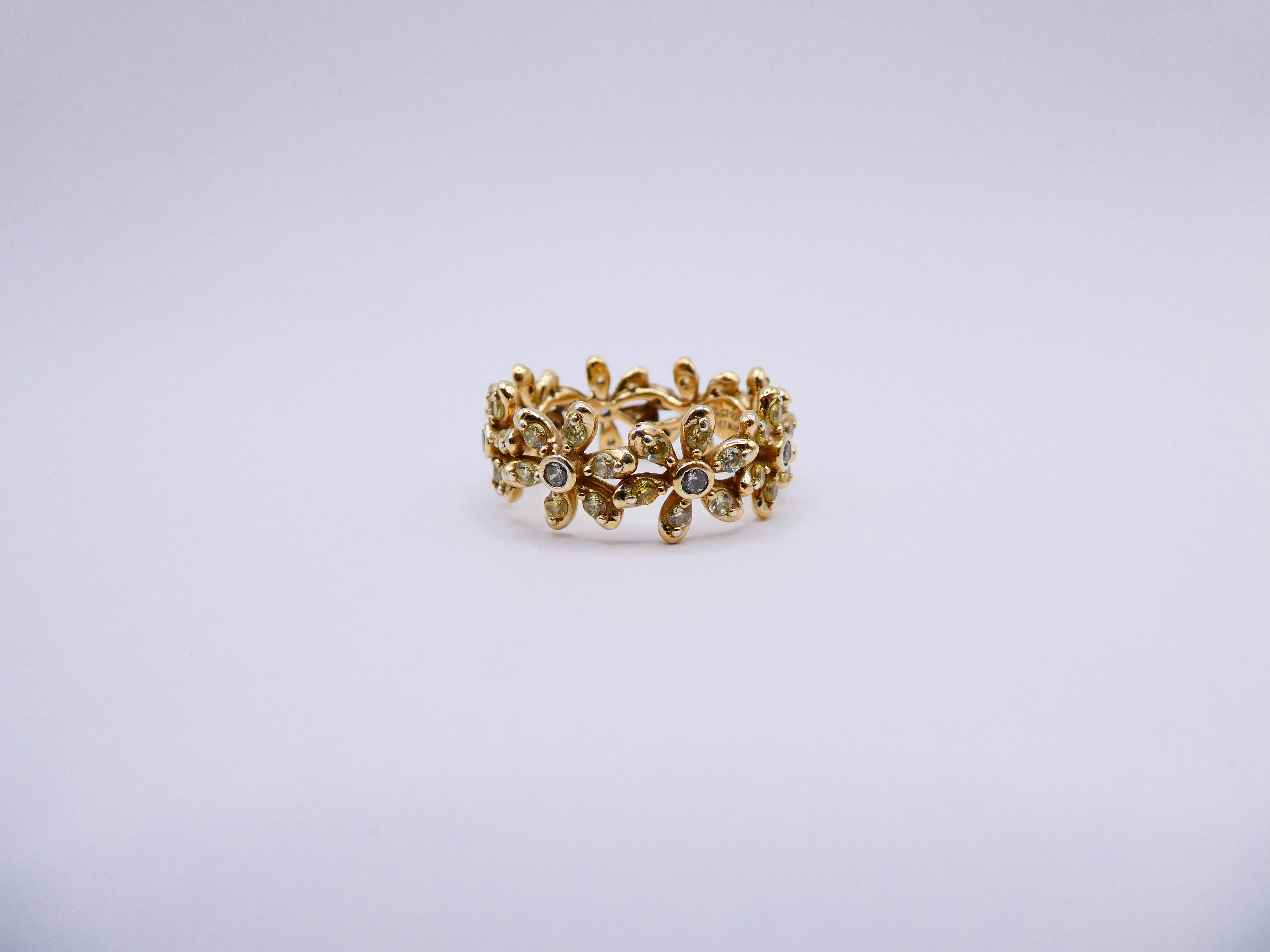 Vintage Gold Over Silver CZ Flower Band Ring