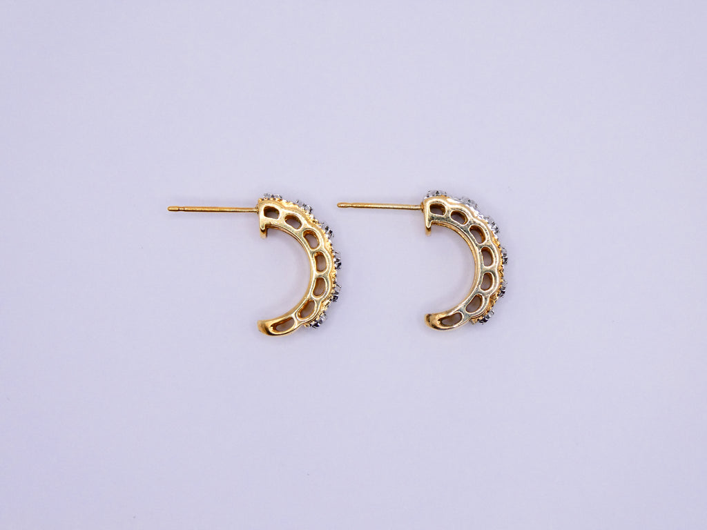 Vintage Gold Over Silver CZ Huggie Hoop Earrings