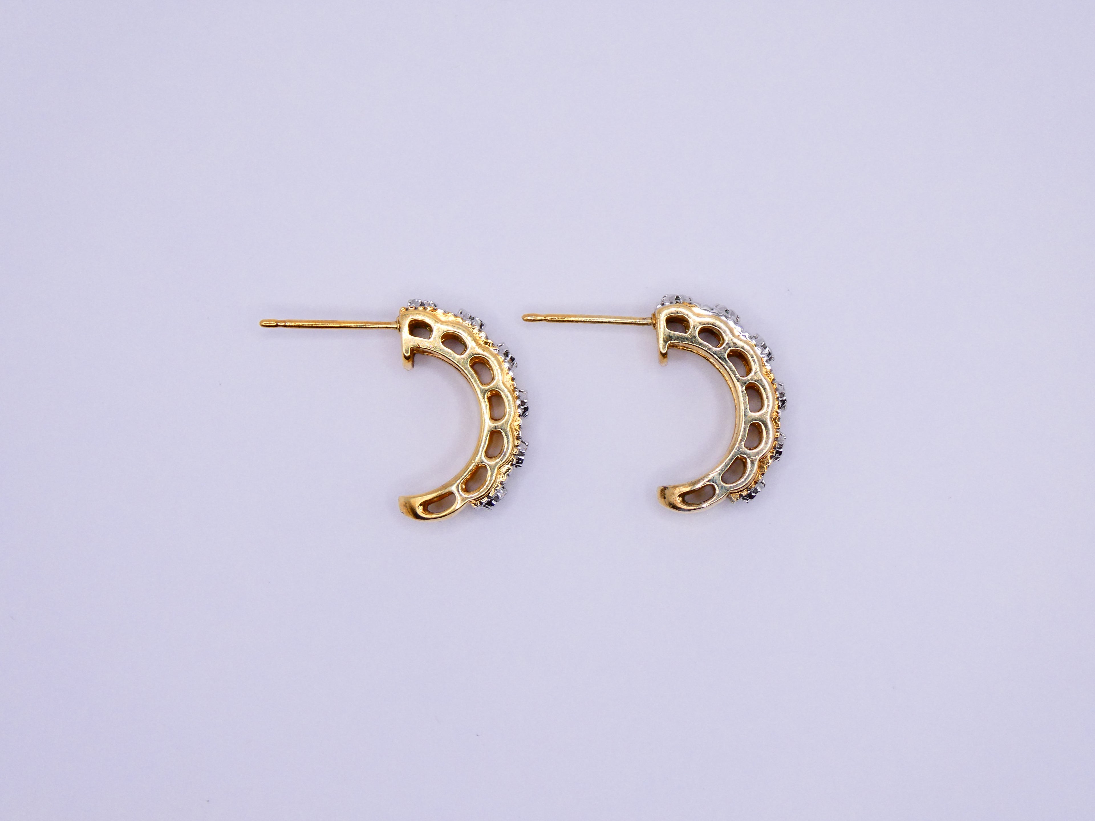 Vintage Gold Over Silver CZ Huggie Hoop Earrings