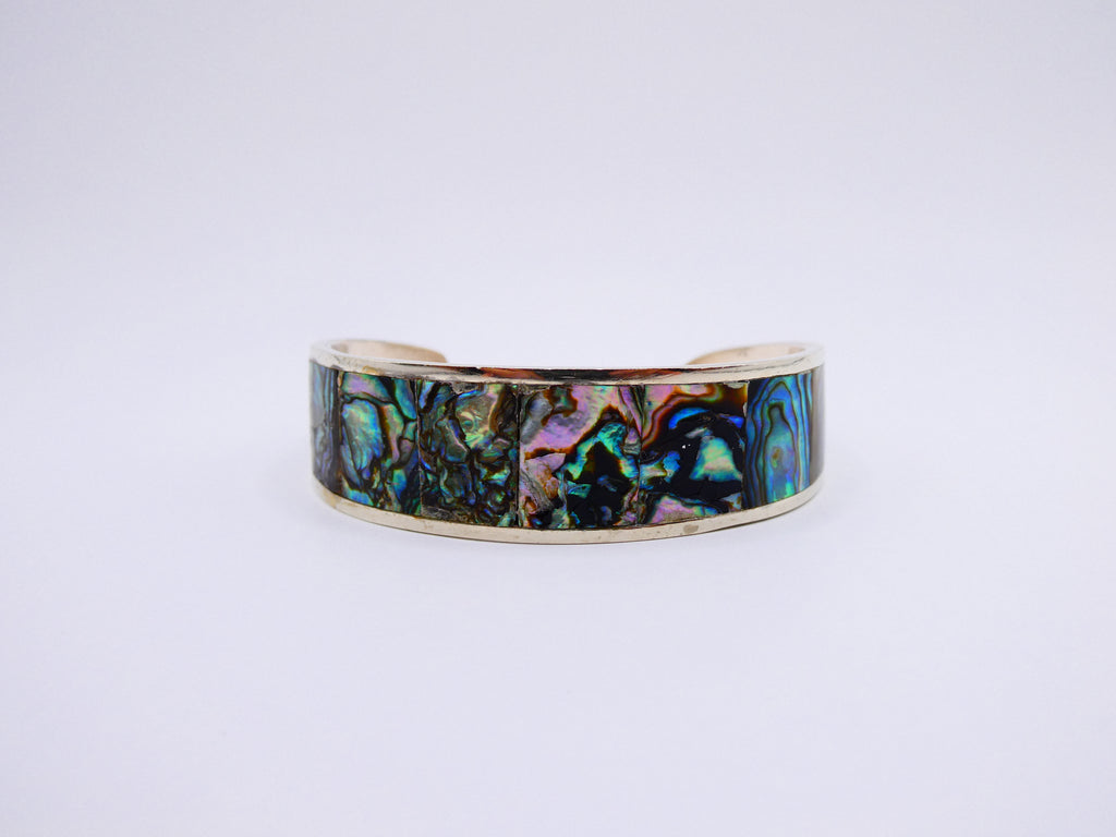 Vintage Silver Abalone Inlay Cuff Bracelet