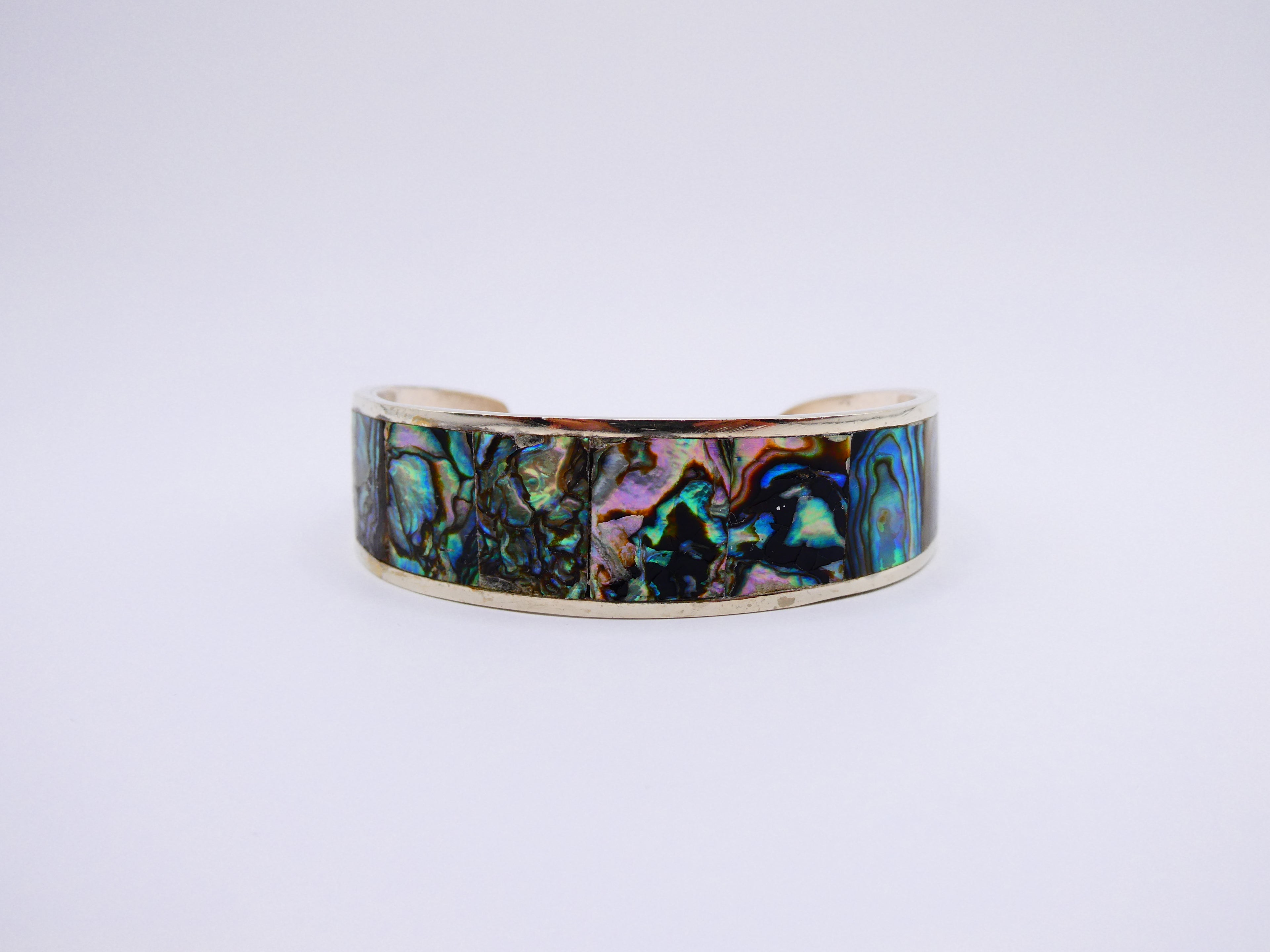 Vintage Silver Abalone Inlay Cuff Bracelet