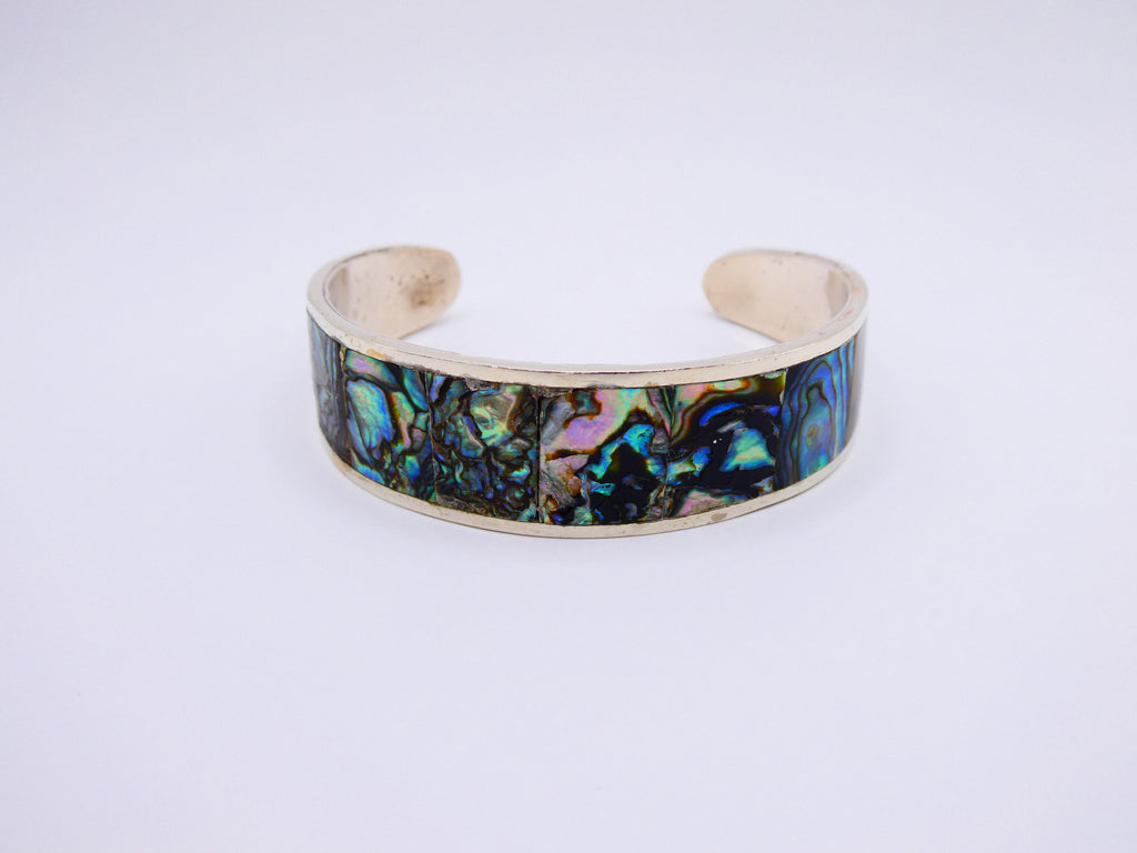 Vintage Silver Abalone Inlay Cuff Bracelet