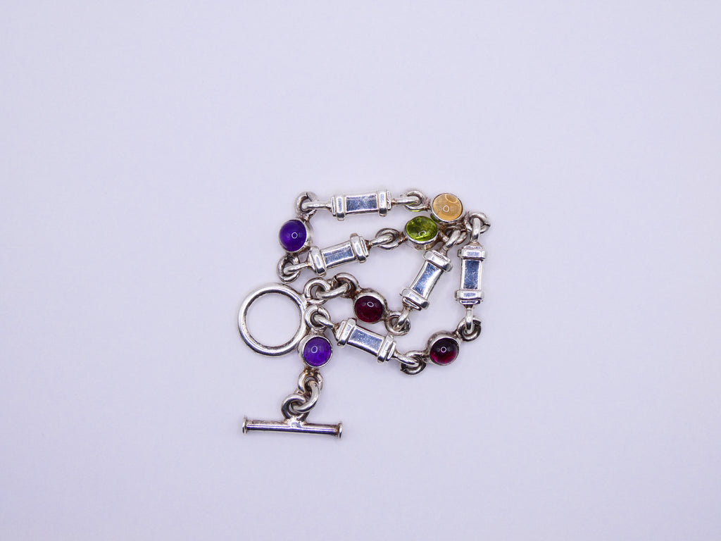 Vintage Silver Semi-Precious Stone Link Bracelet