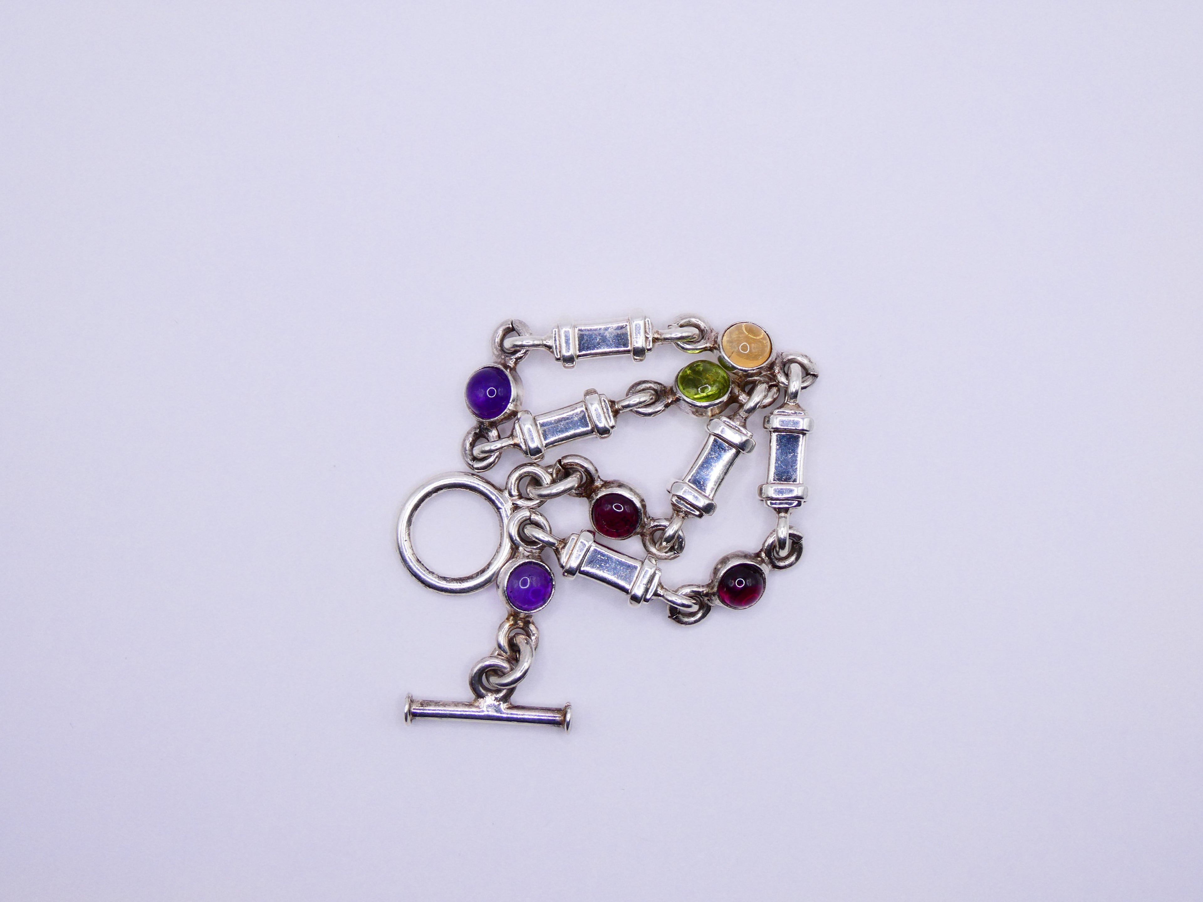 Vintage Silver Semi-Precious Stone Link Bracelet