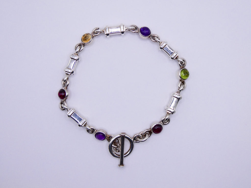 Vintage Silver Semi-Precious Stone Link Bracelet