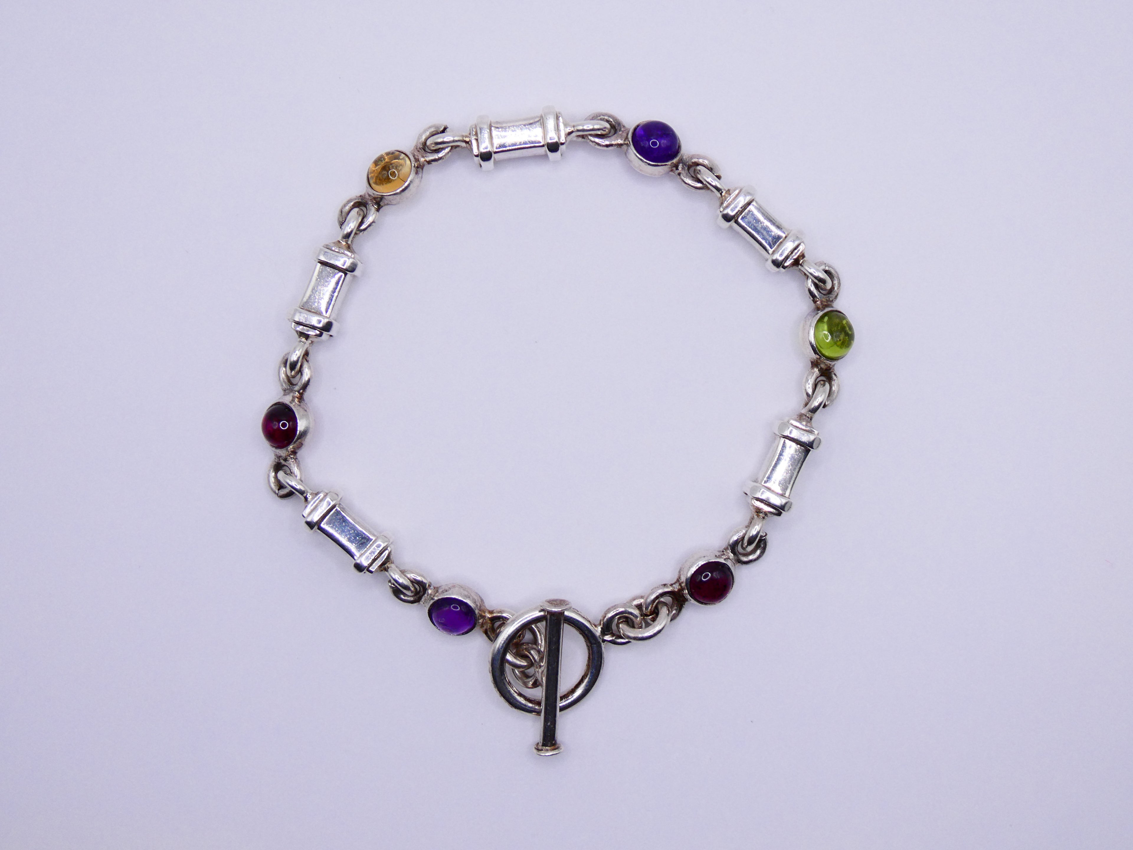 Vintage Silver Semi-Precious Stone Link Bracelet