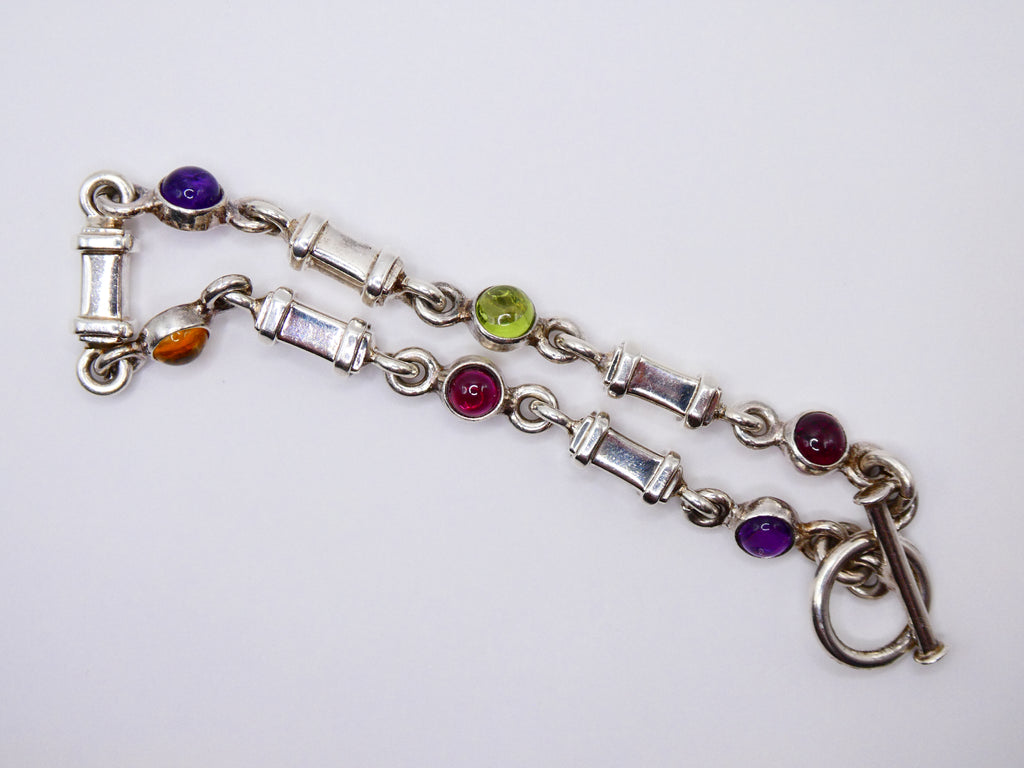 Vintage Silver Semi-Precious Stone Link Bracelet