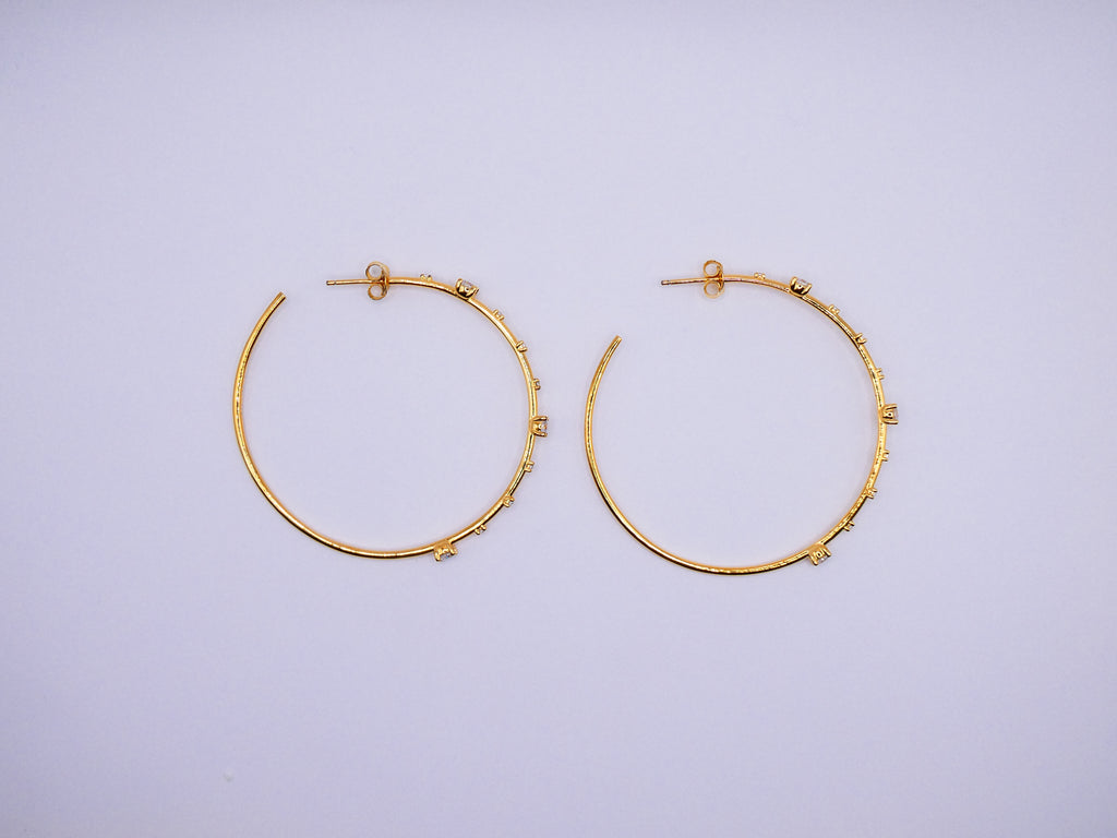 Vintage Gold Over Silver CZ Big Hoop Earrings