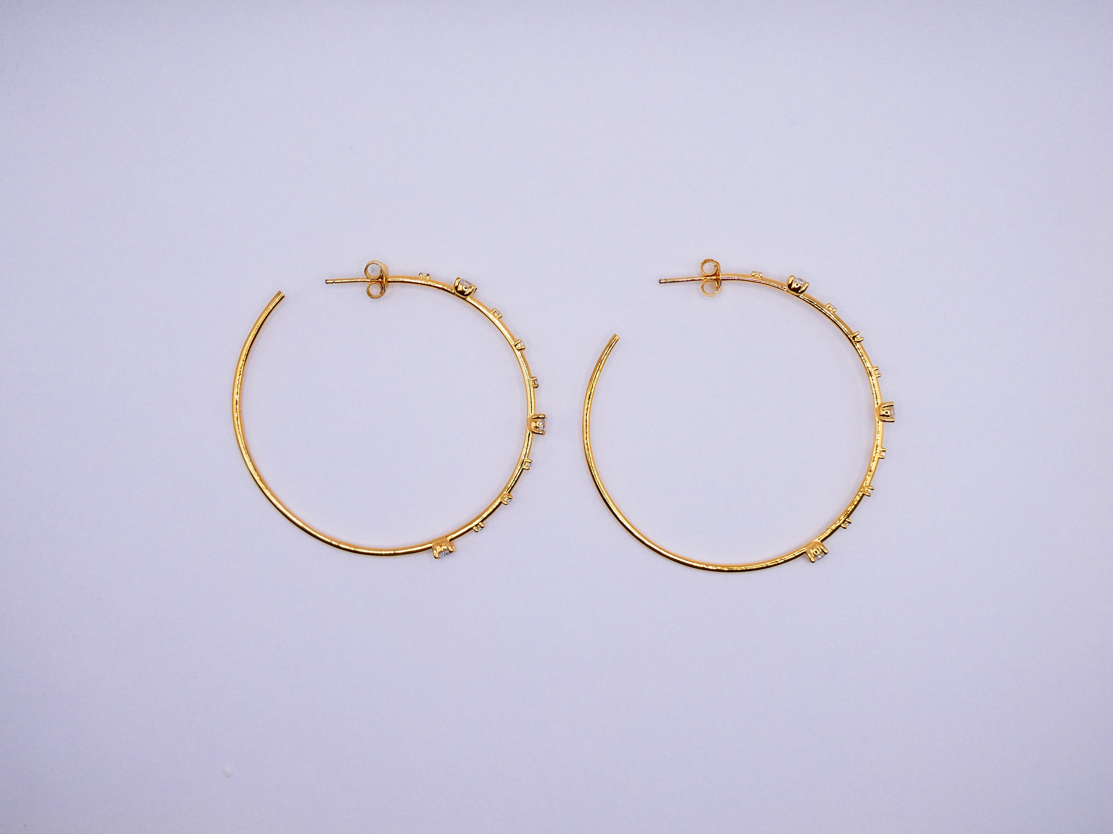 Vintage Gold Over Silver CZ Big Hoop Earrings