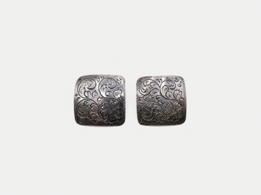 Vintage Silver Etched Square Earrings