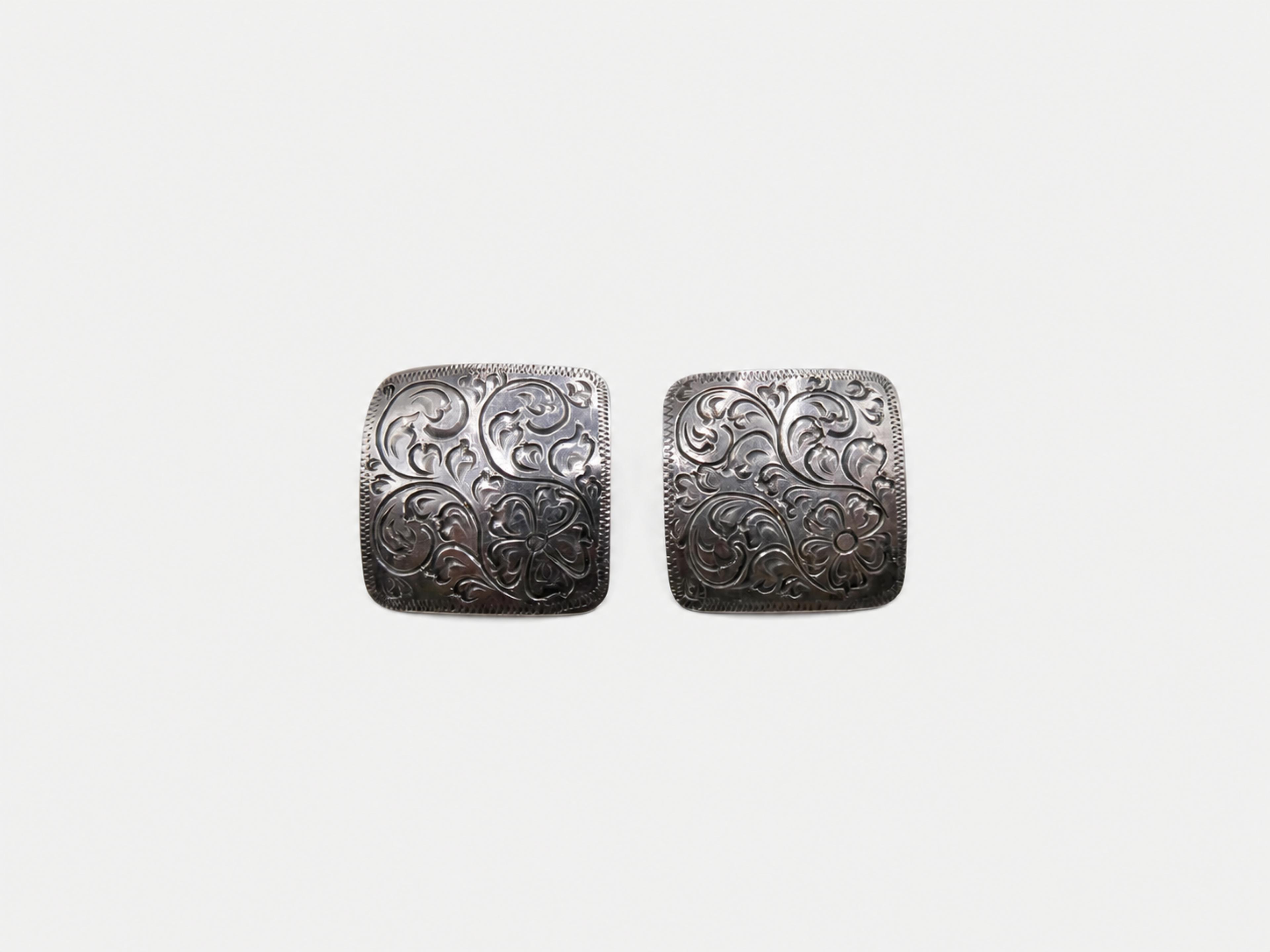 Vintage Silver Etched Square Earrings