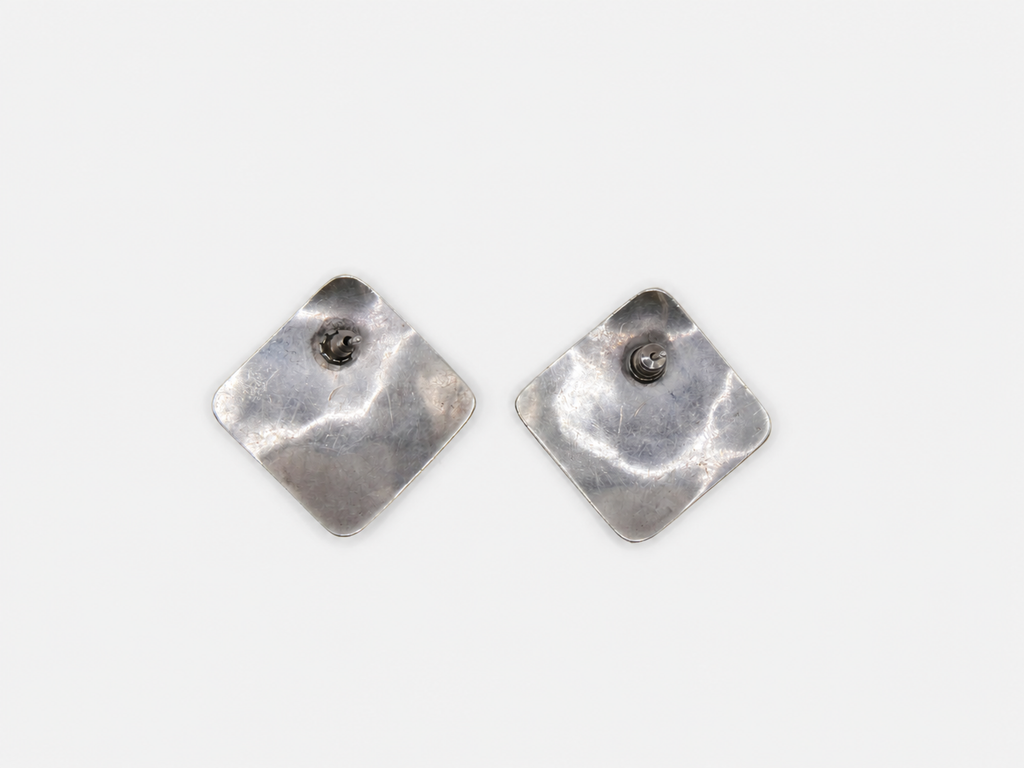 Vintage Silver Etched Square Earrings