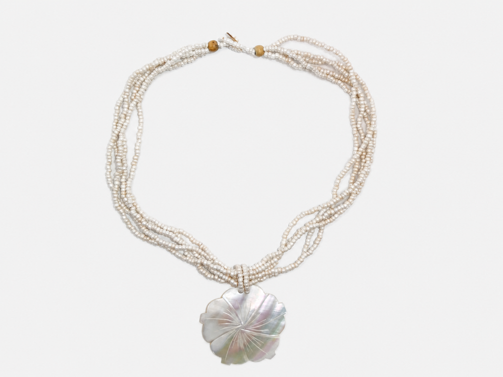 Vintage Carved Mother of Pearl Flower Beaded Statement Necklace