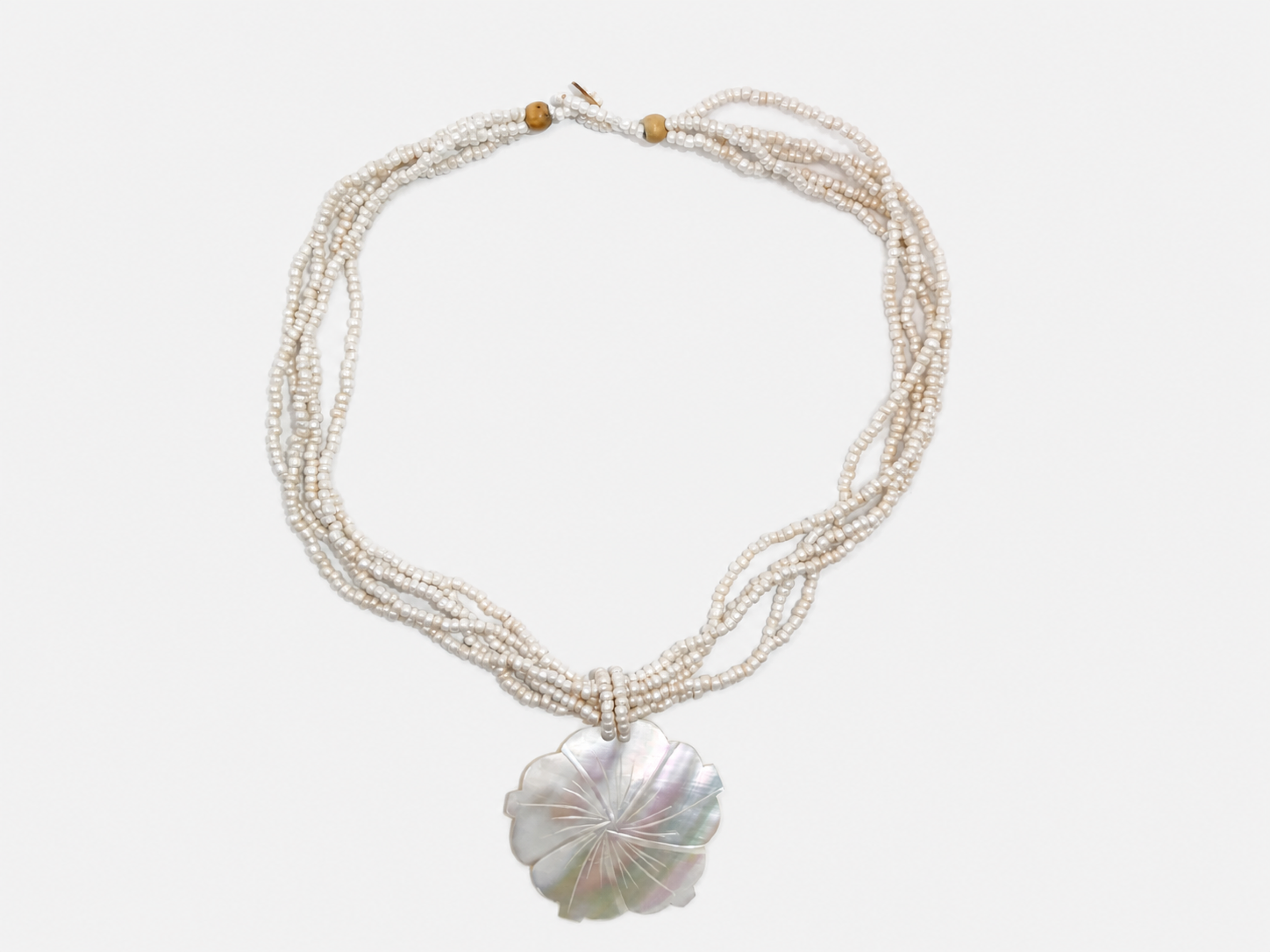 Vintage Carved Mother of Pearl Flower Beaded Statement Necklace