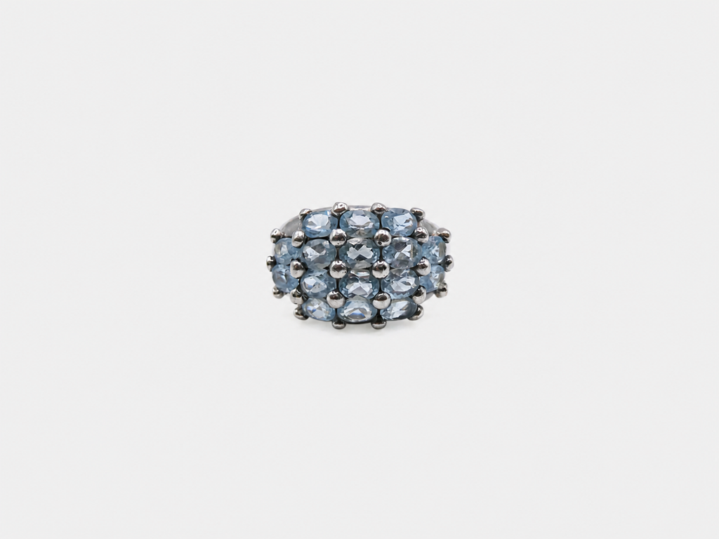Vintage Silver Aquamarine Cluster Ring