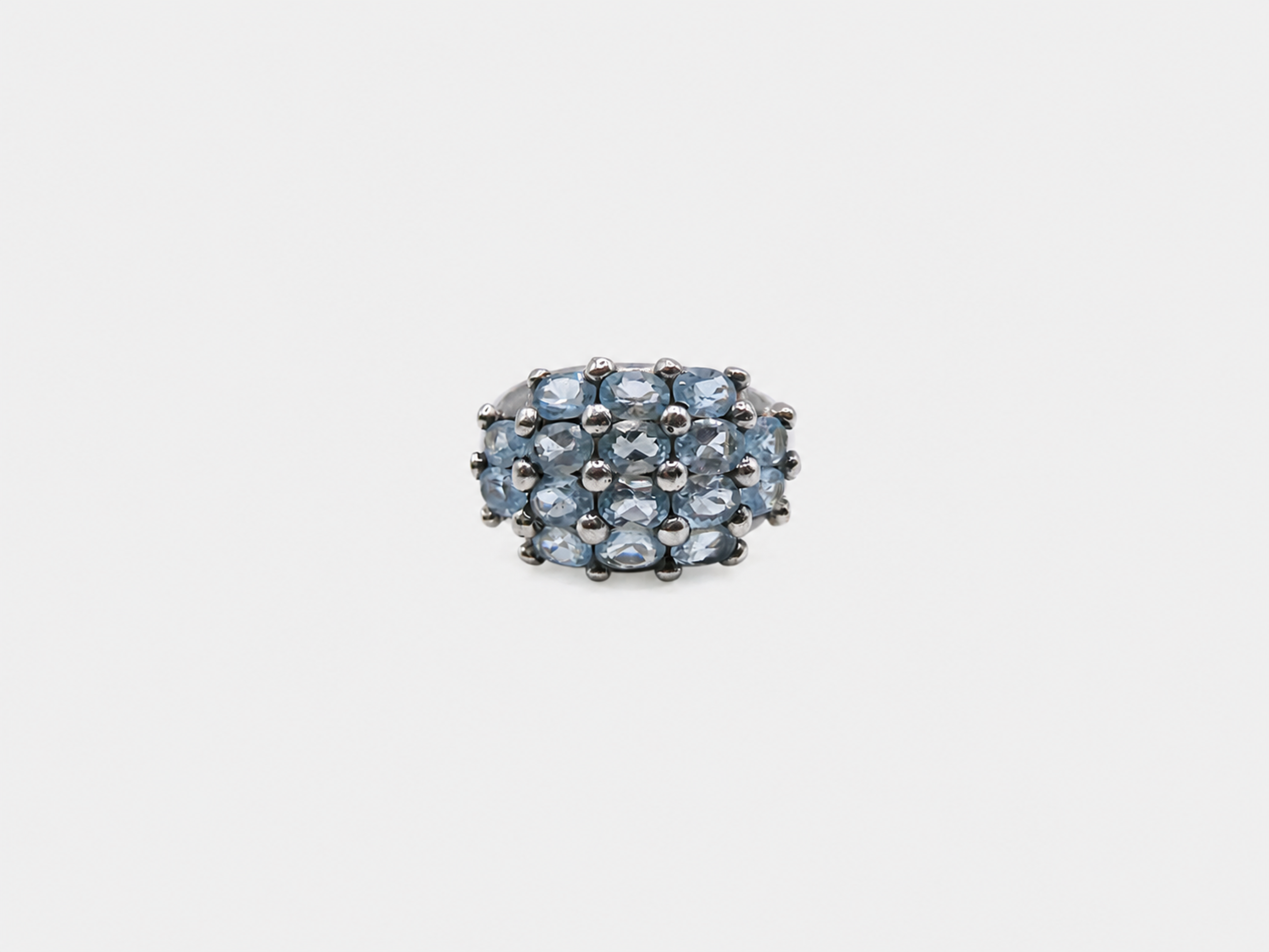 Vintage Silver Aquamarine Cluster Ring