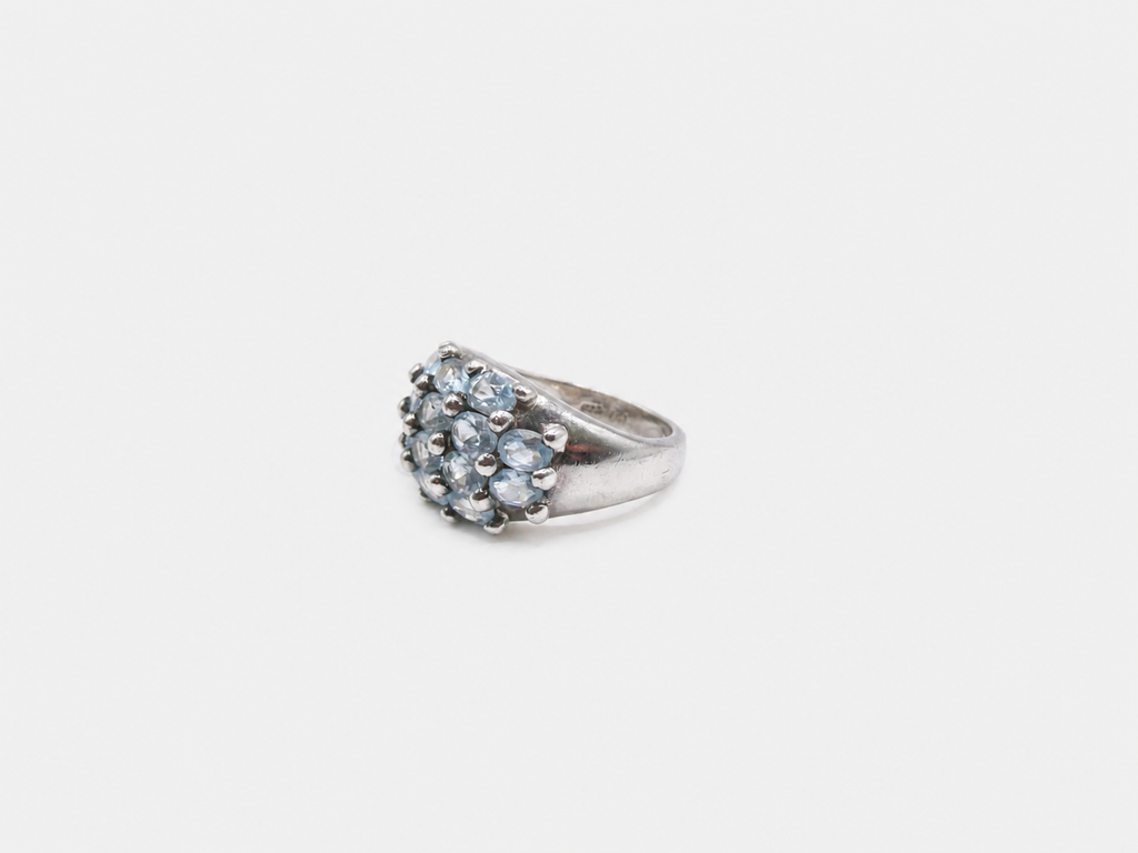 Vintage Silver Aquamarine Cluster Ring