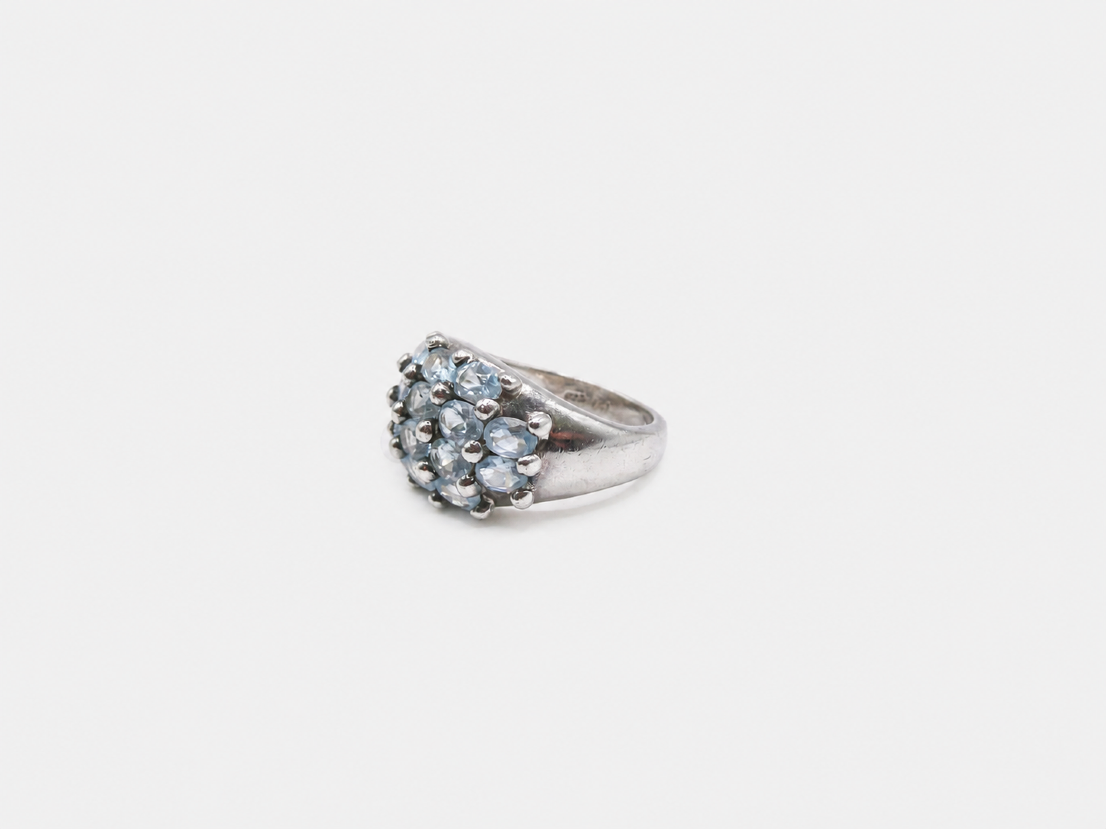 Vintage Silver Aquamarine Cluster Ring