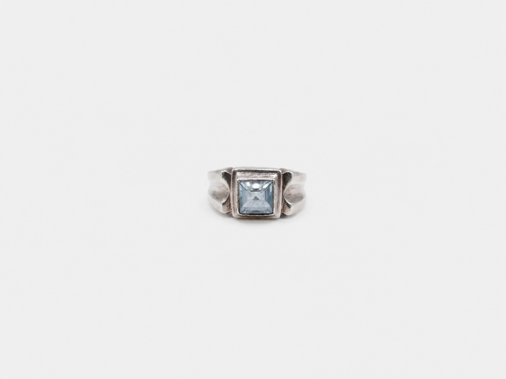 Vintage Square Cut Aquamarine Silver Ring