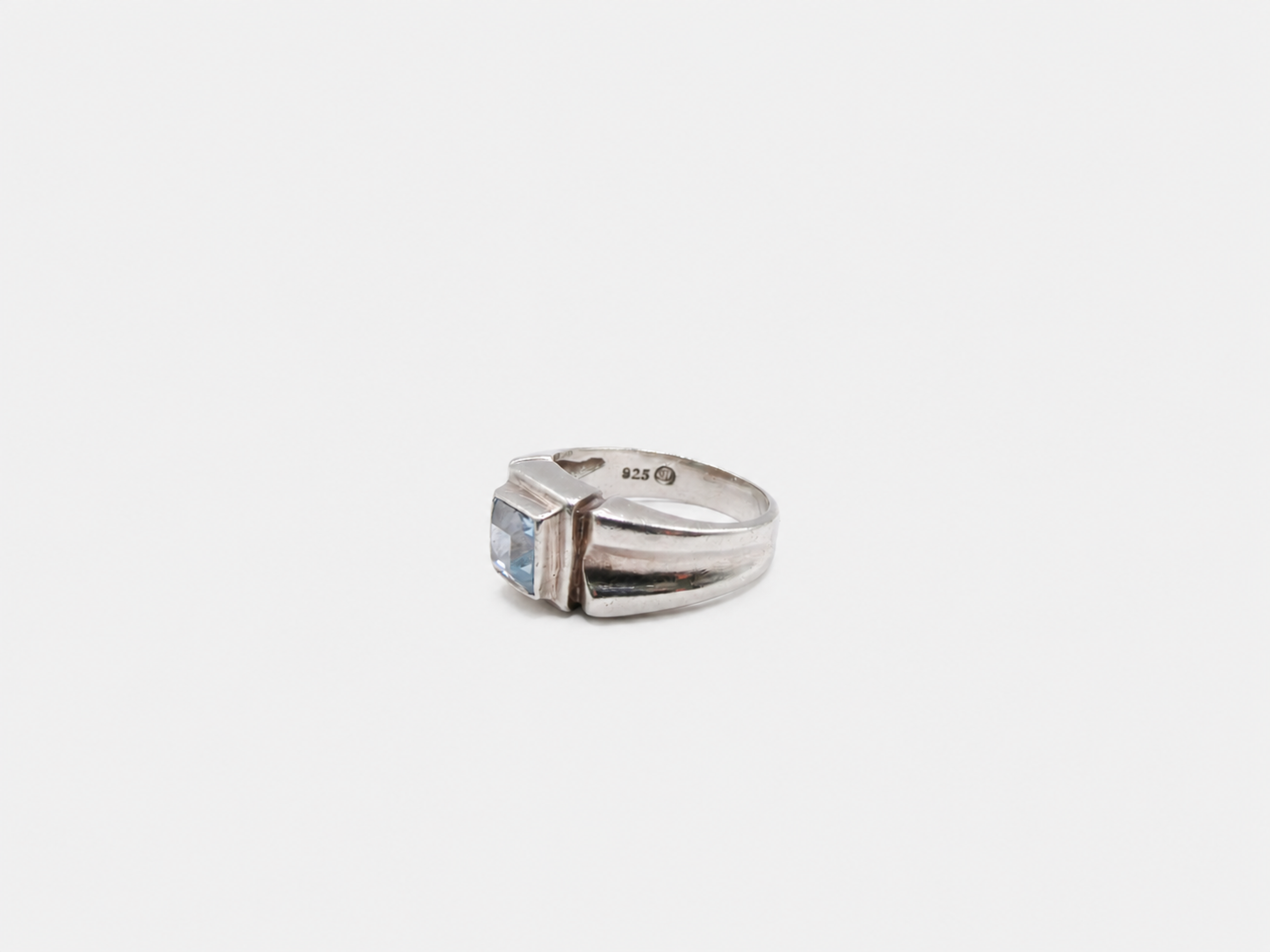 Vintage Square Cut Aquamarine Silver Ring