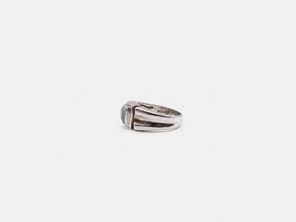 Vintage Square Cut Aquamarine Silver Ring