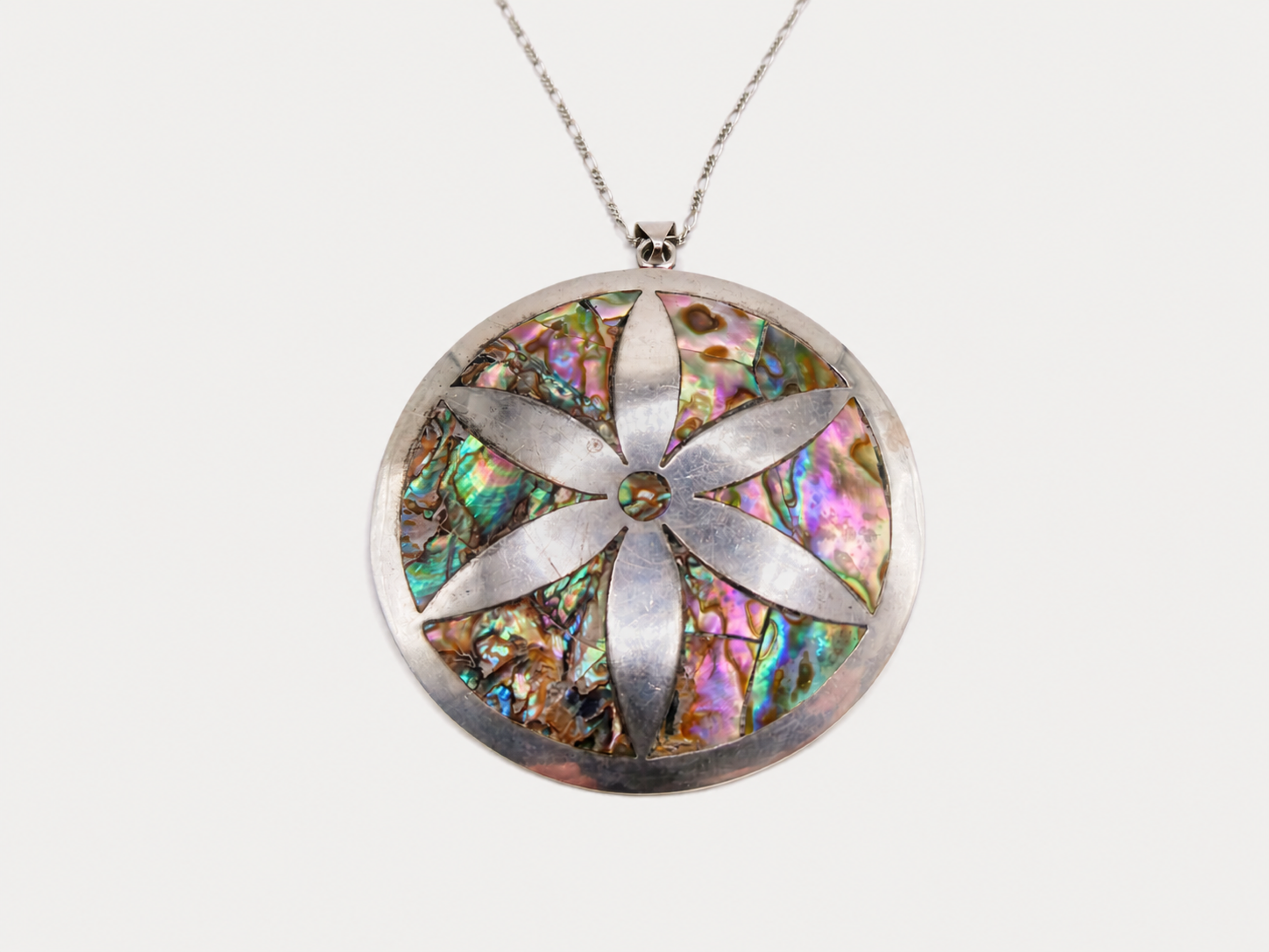Vintage Abalone Inlay Medallion Necklace