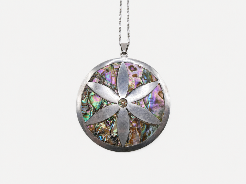 Vintage Abalone Inlay Medallion Necklace