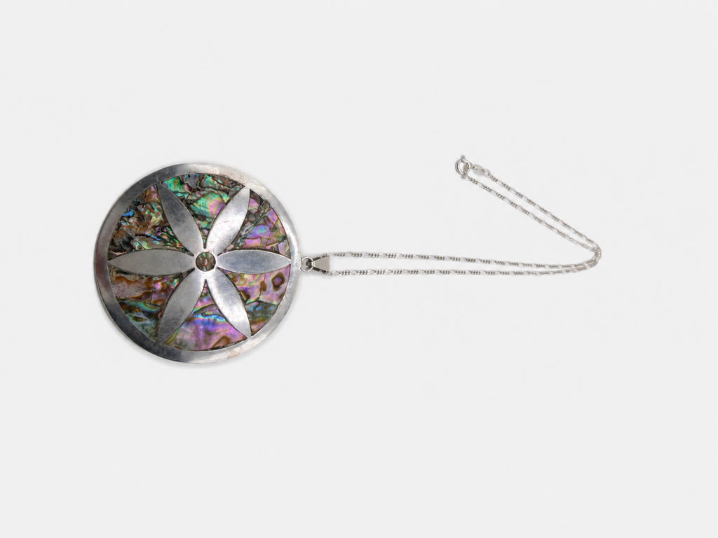Vintage Abalone Inlay Medallion Necklace