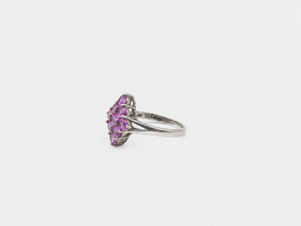 Vintage Pink Topaz Diamond Cluster Silver Ring