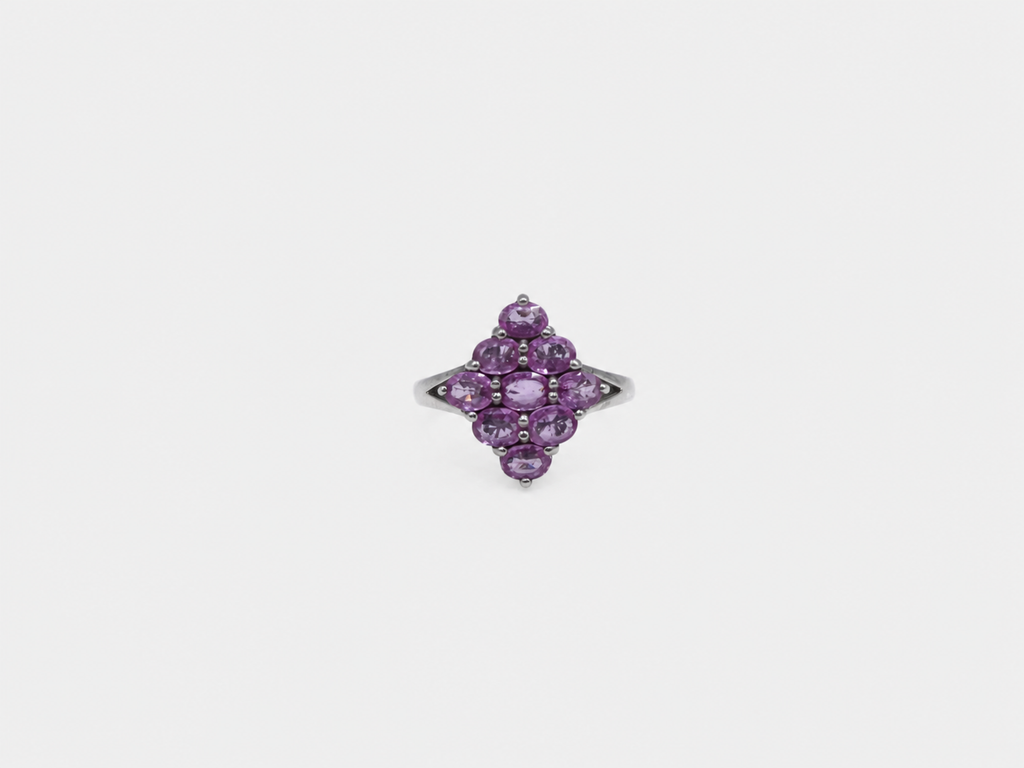 Vintage Pink Topaz Diamond Cluster Silver Ring