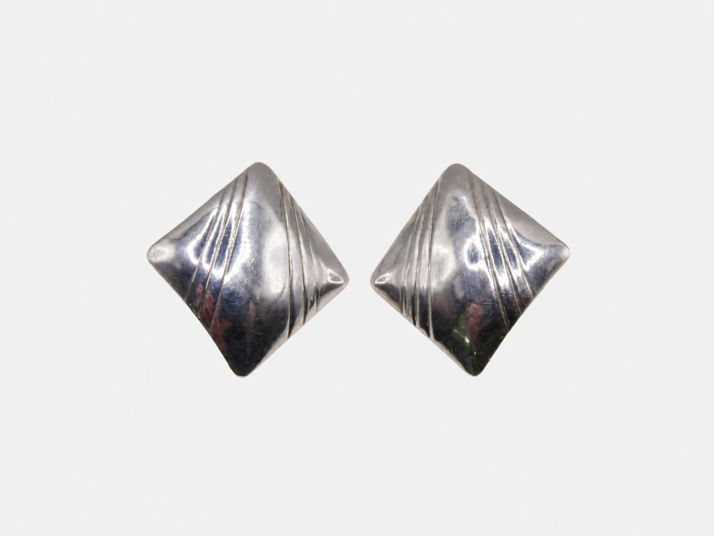 Vintage Silver Square Shield Earrings