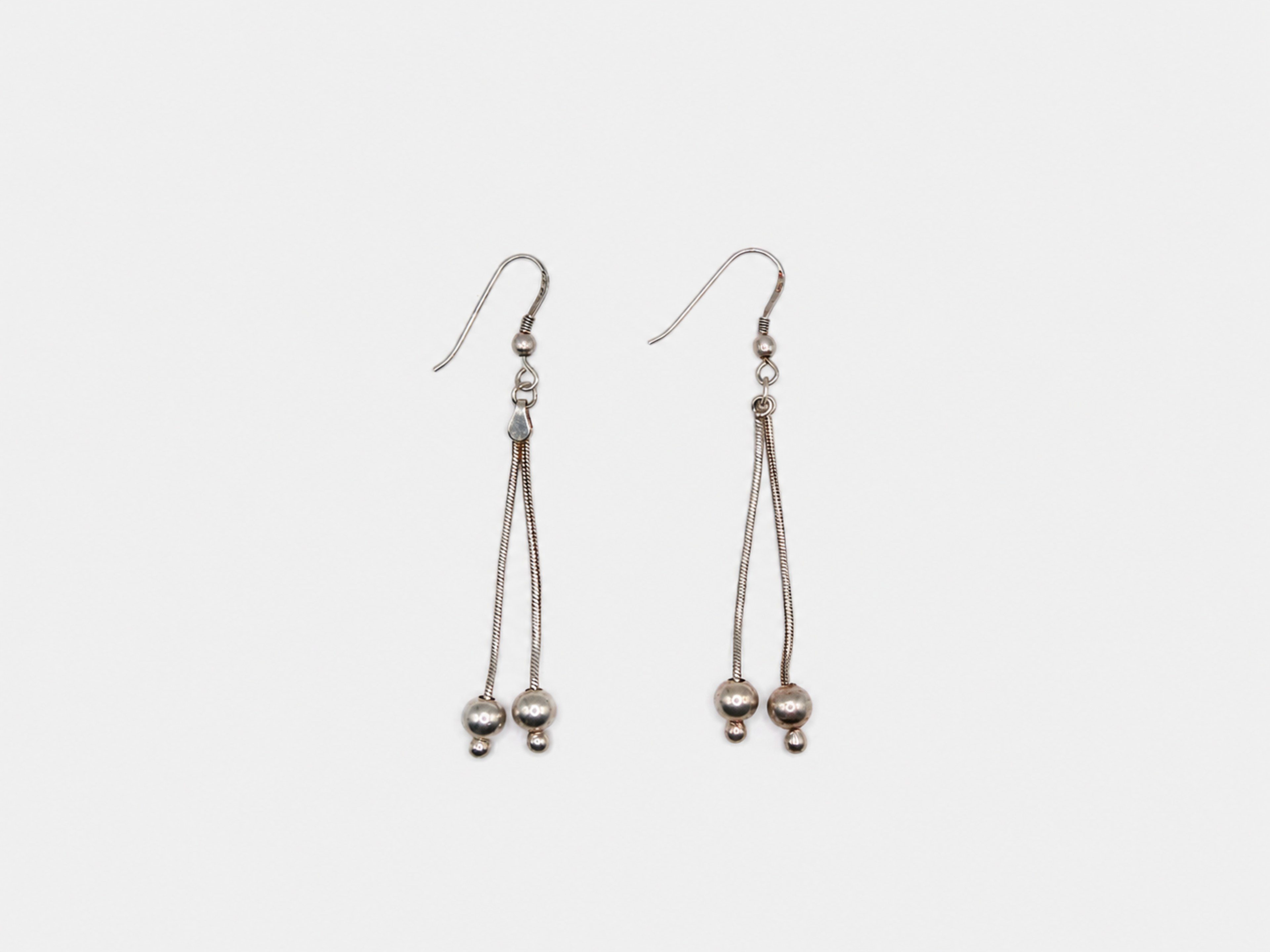 Vintage Silver Double Dangle Ball Drop Earrings