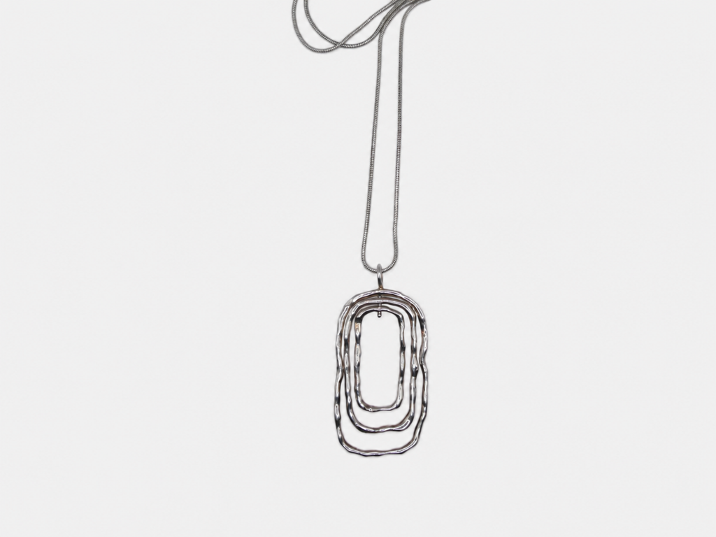 Vintage Hammered Silver Rectangle Necklace