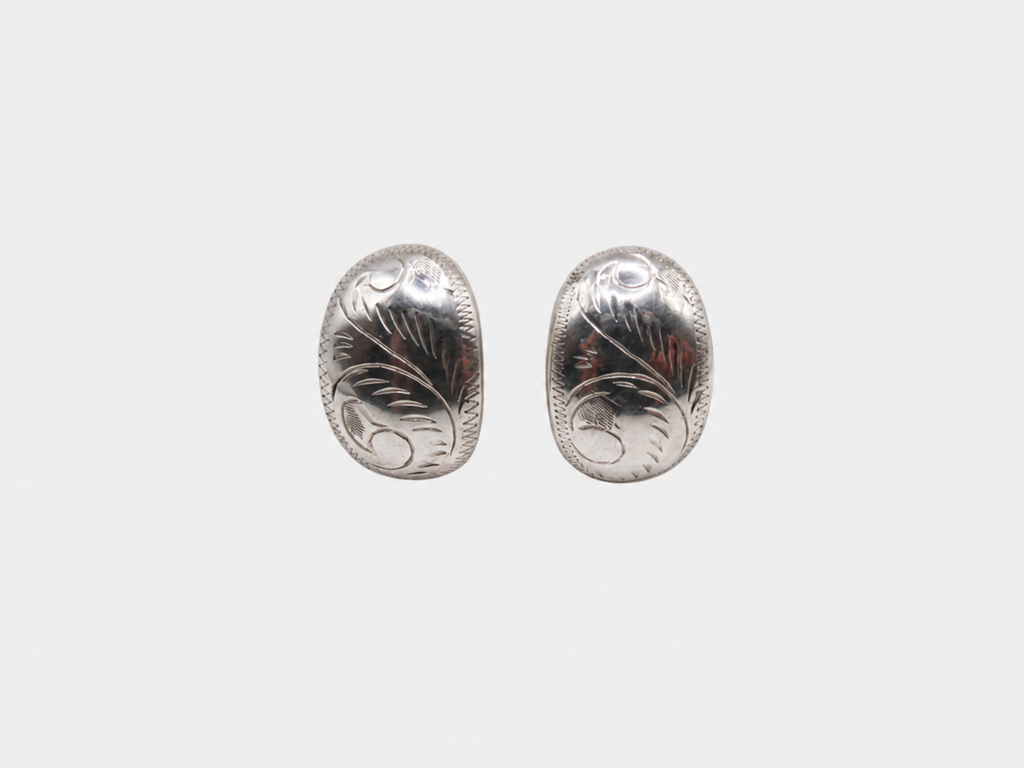 Vintage Silver Etched Small Shield Earrings