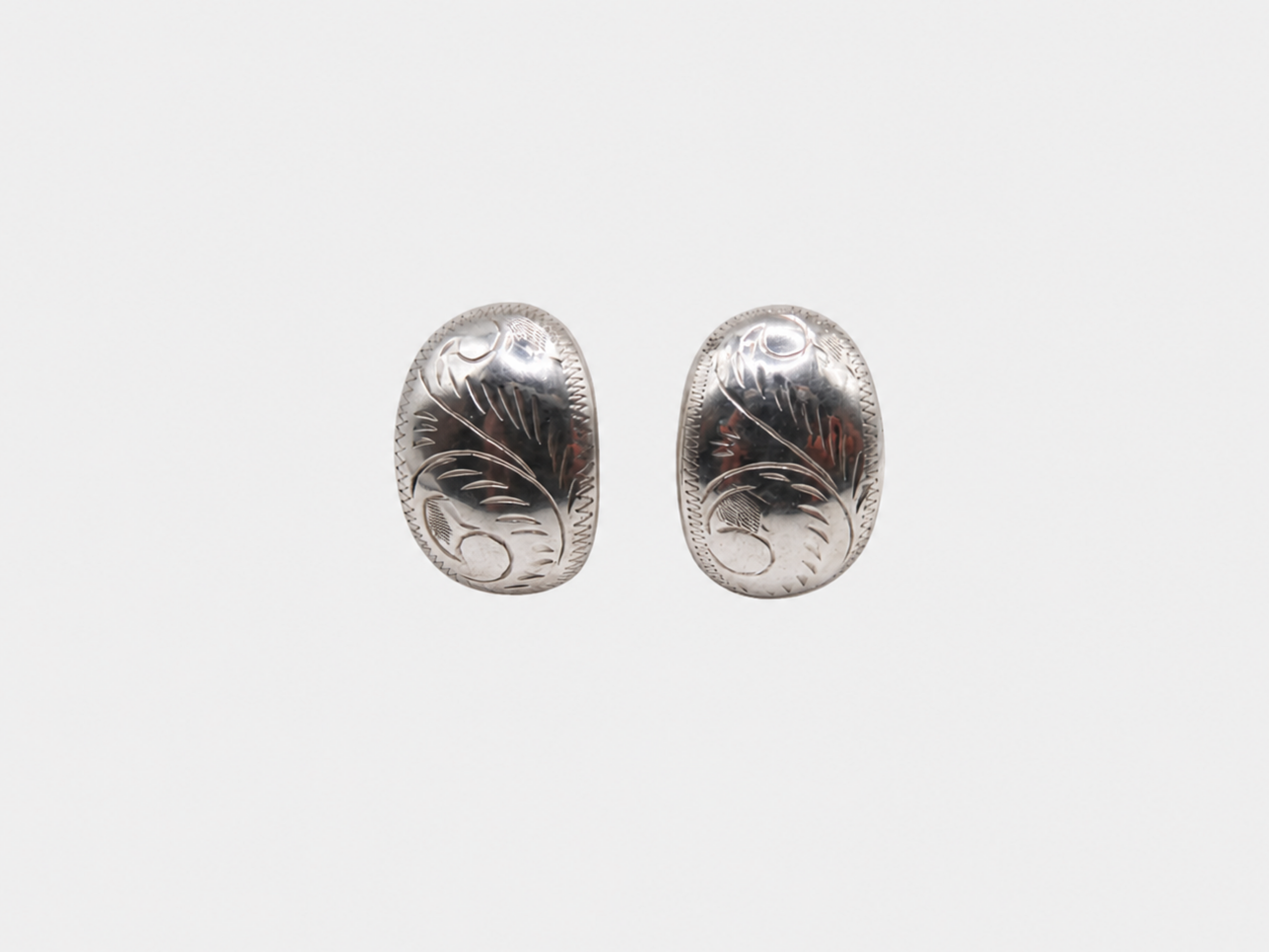 Vintage Silver Etched Small Shield Earrings