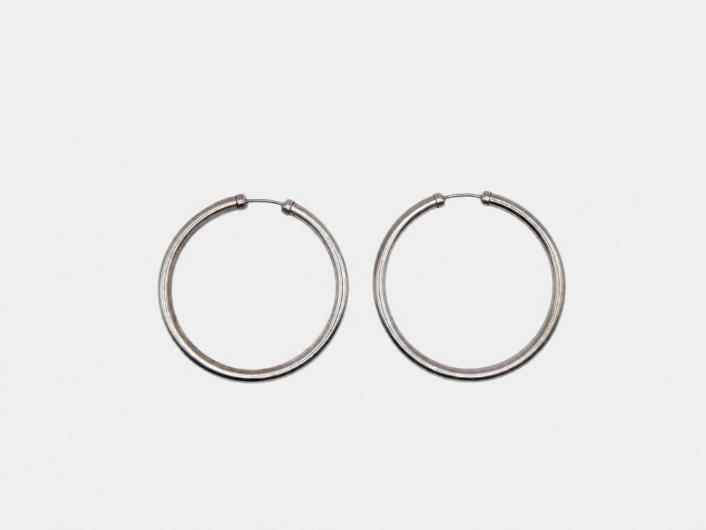 Vintage Silver Smooth Hoop Earrings
