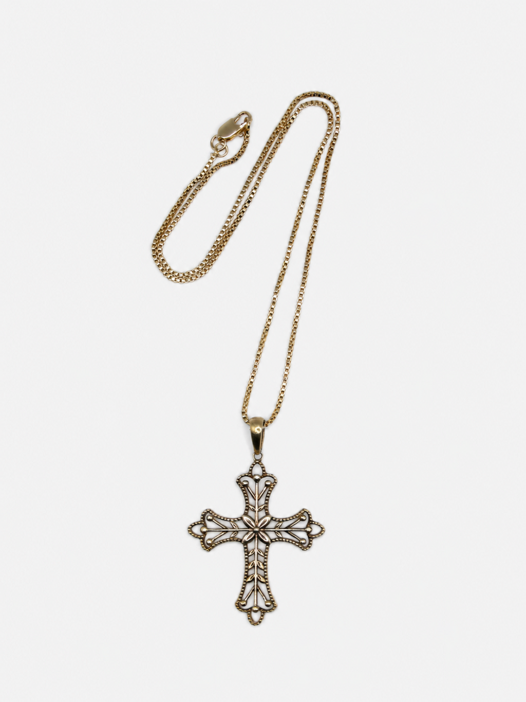 Vintage Gold Over Sterling Filigree Cross Necklace