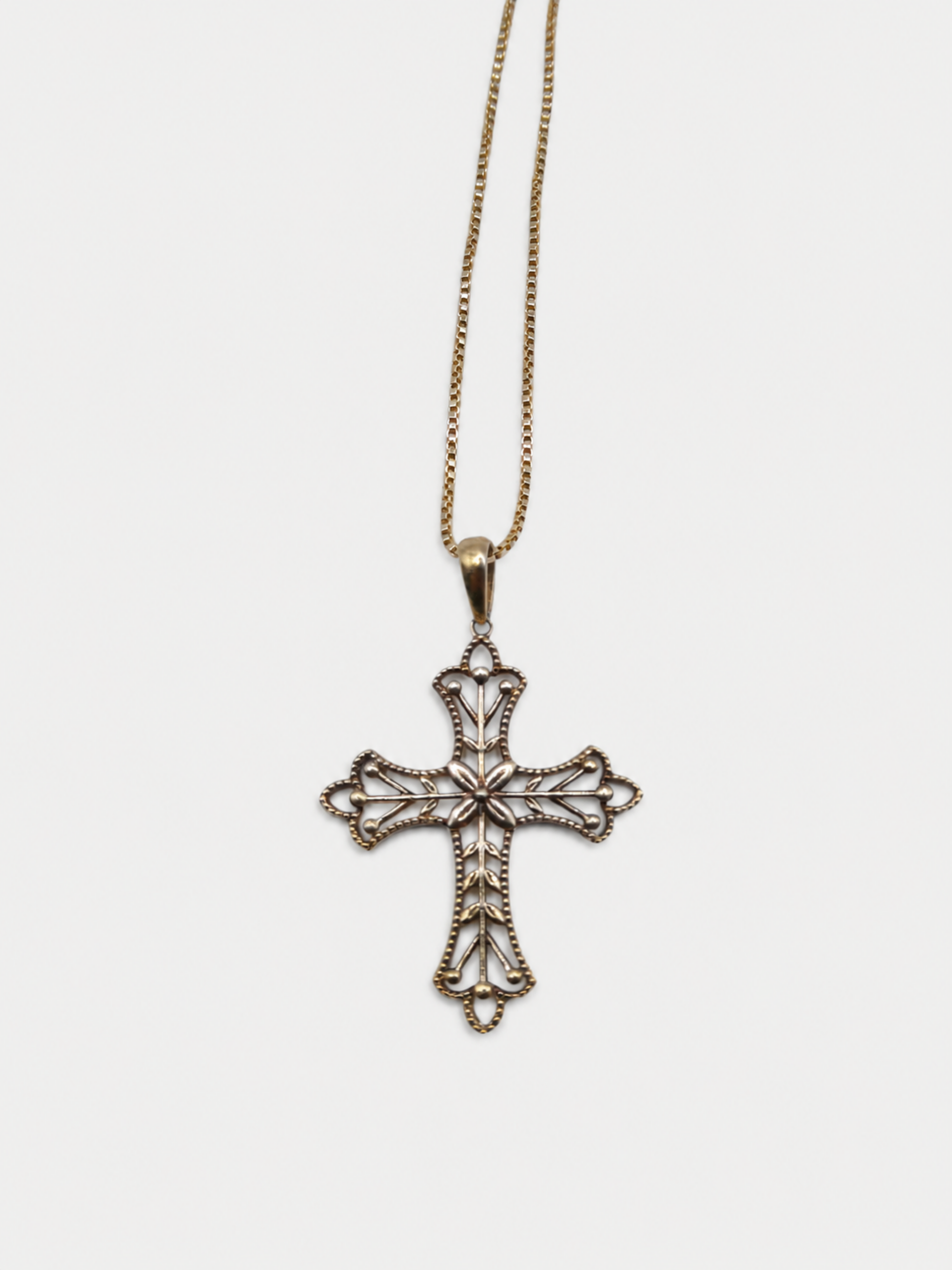 Vintage Gold Over Sterling Filigree Cross Necklace