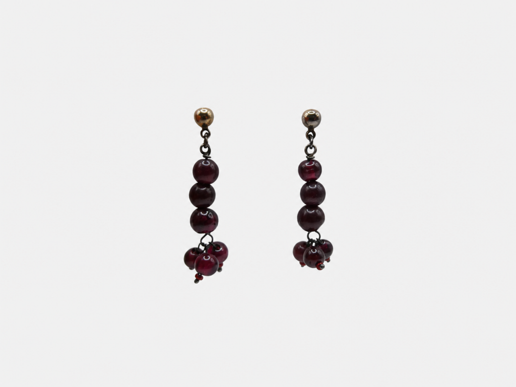 Vintage Silver Garnet Bead Drop Earrings