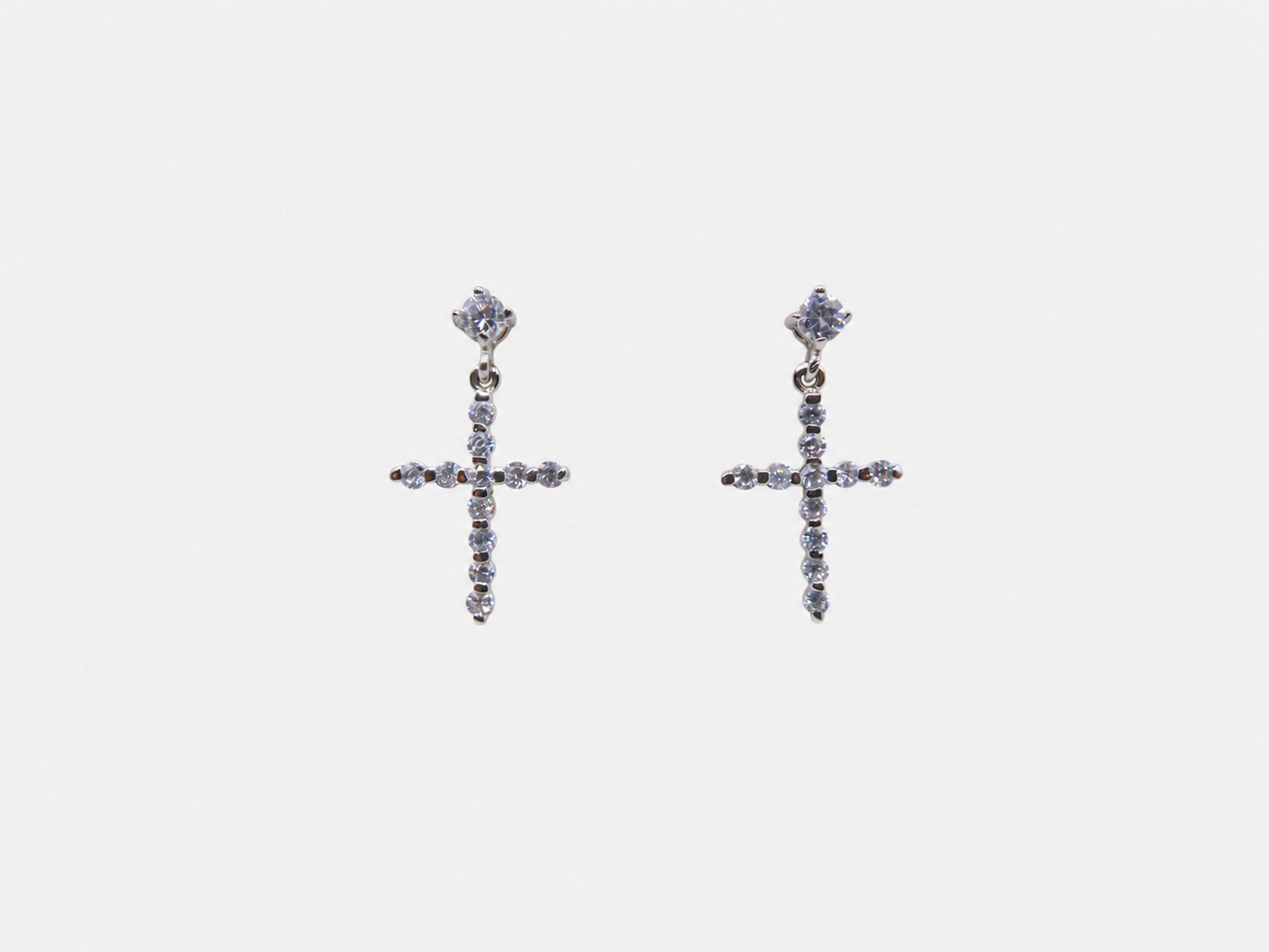 Vintage Silver Cross Dangle CZ Earrings