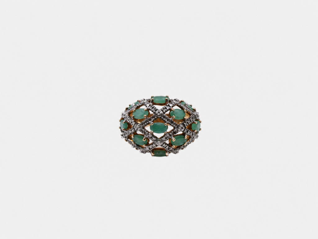 Vintage Gold Emerald & CZ Dome Ring